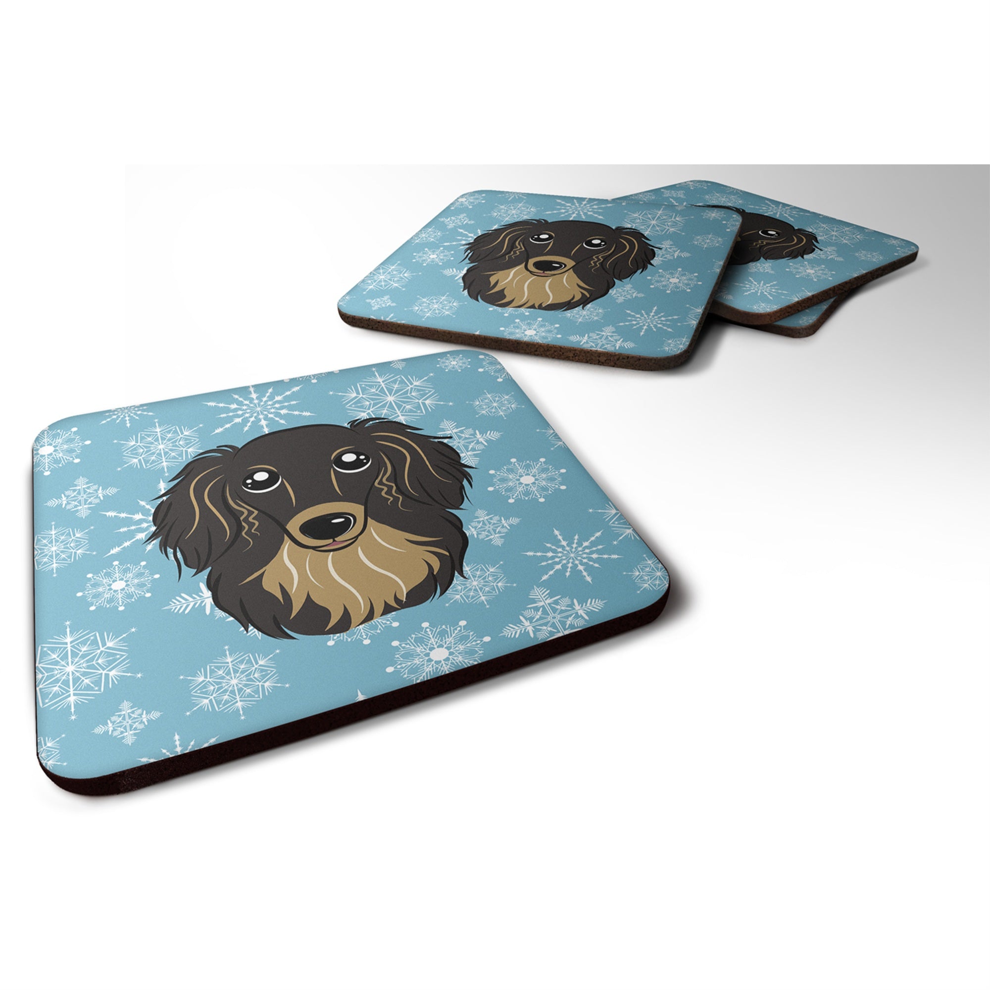 Caroline'S Treasures Bb1647Fc Snowflake Longhair Black And Tan Dachshund Foam Coasters (Set Of 4), 3.5, Multicolor