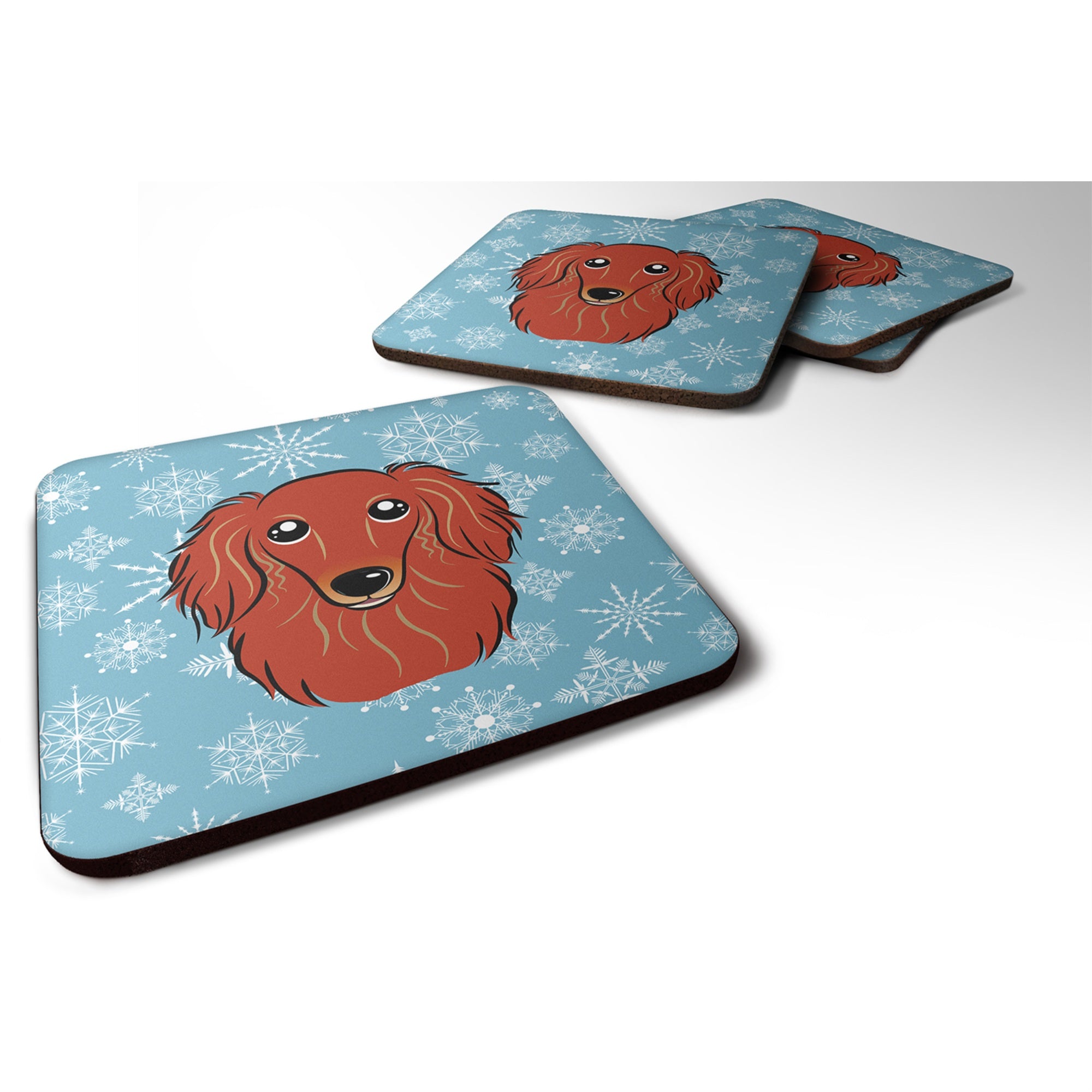 Caroline'S Treasures Bb1648Fc Snowflake Longhair Red Dachshund Foam Coasters (Set Of 4), 3.5, Multicolor