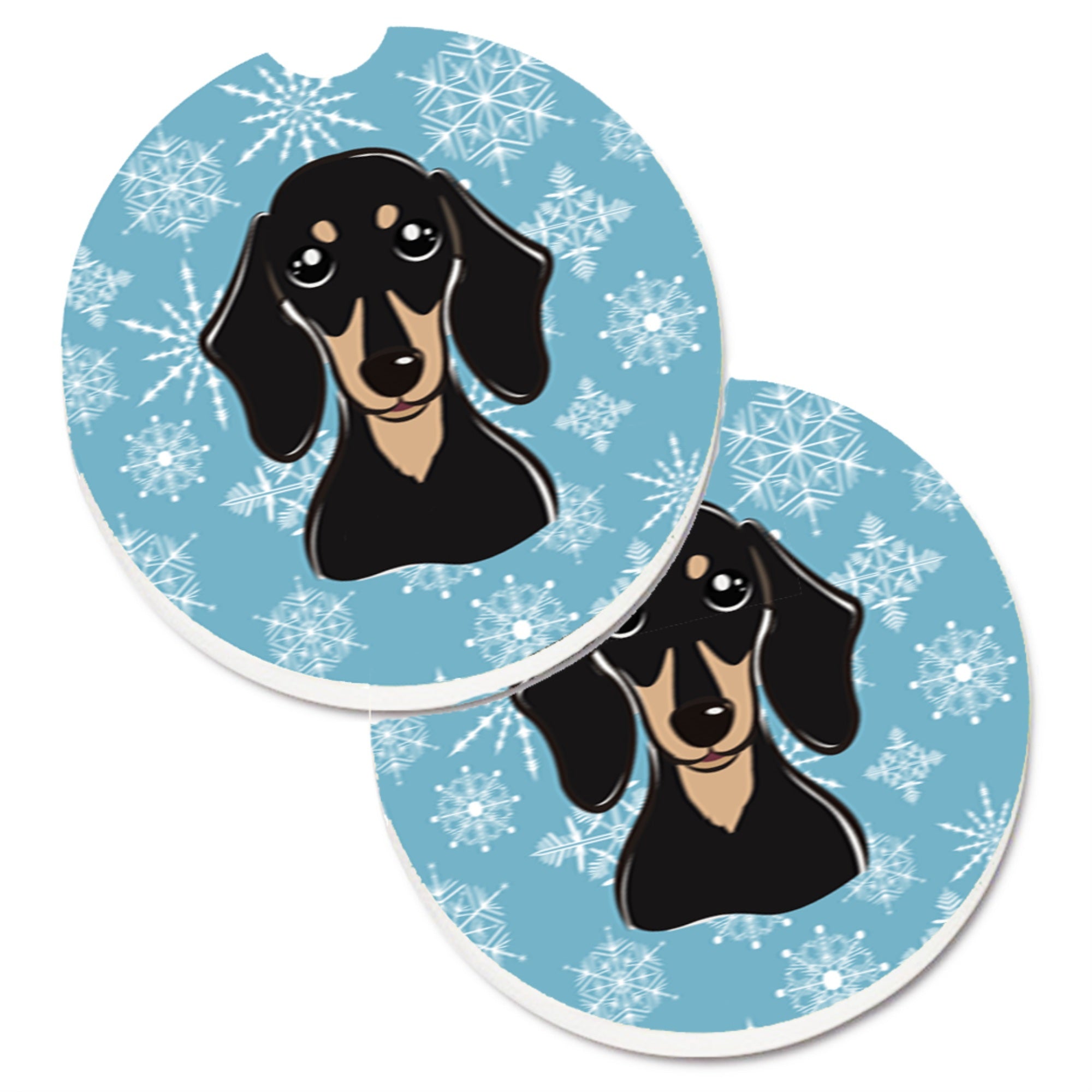 Caroline'S Treasures Snowflake Smooth Black & Tan Dachshund Set Of 2 Cup Holder Car Coasters Bb1649Carc, 2.56, Multicolor