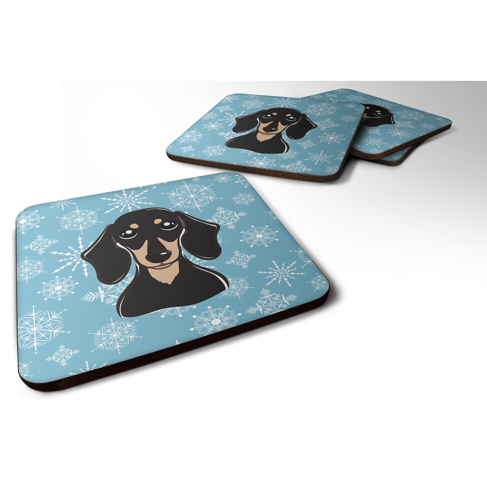 Caroline'S Treasures Bb1649Fc Snowflake Smooth Black And Tan Dachshund Foam Coasters (Set Of 4), 3.5, Multicolor