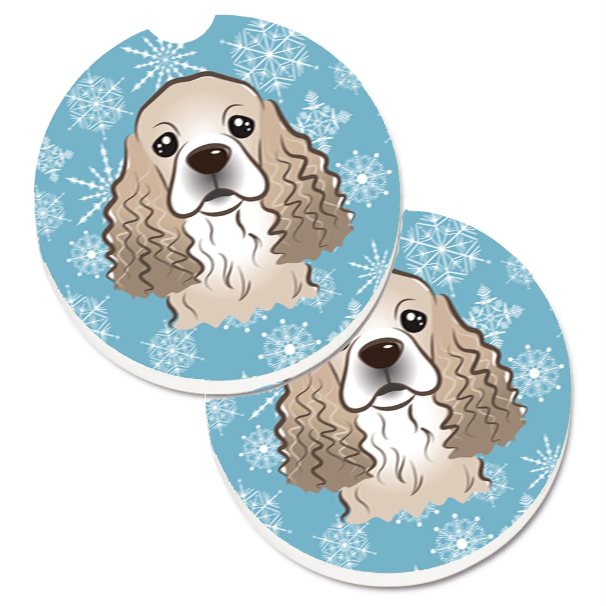 Caroline'S Treasures Snowflake Cocker Spaniel Set Of 2 Cup Holder Car Coasters Bb1650Carc, 2.56, Multicolor