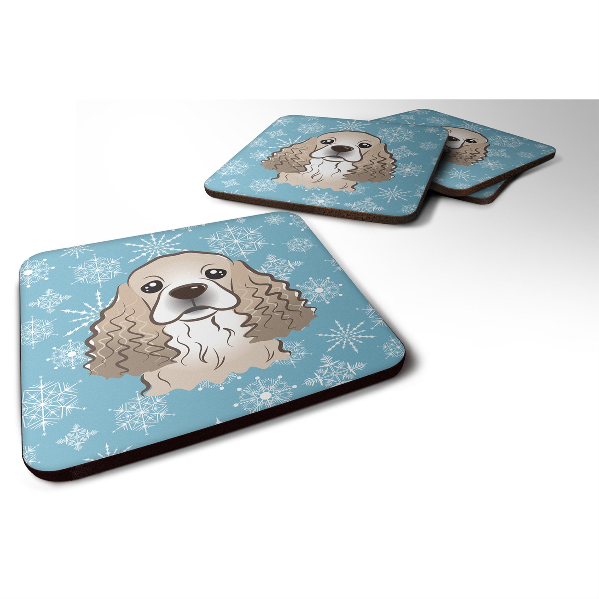 Caroline'S Treasures Bb1650Fc Snowflake Cocker Spaniel Foam Coasters (Set Of 4), 3.5, Multicolor