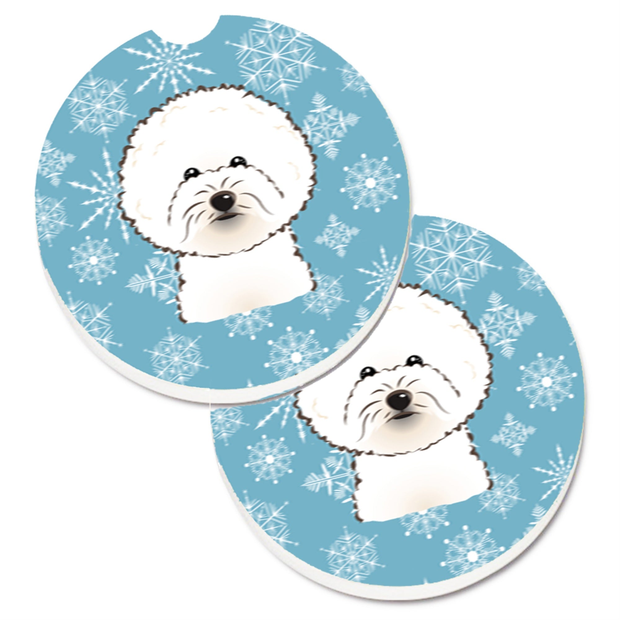 Caroline'S Treasures Snowflake Bichon Frise Set Of 2 Cup Holder Car Coasters Bb1651Carc, 2.56, Multicolor
