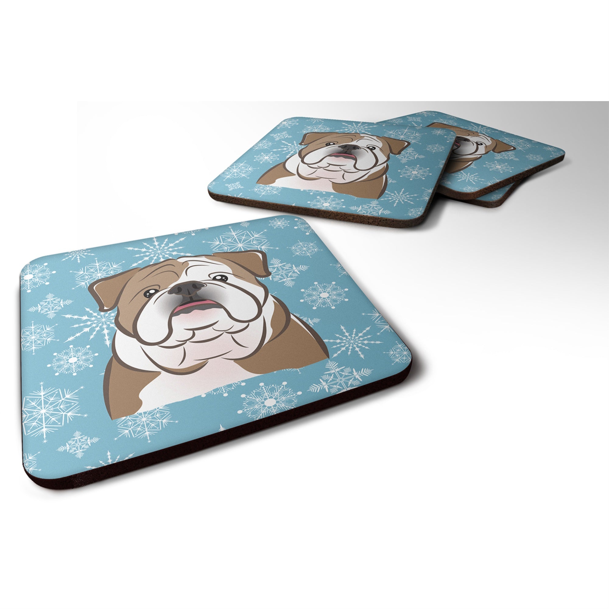 Caroline'S Treasures Bb1653Fc Snowflake English Bulldog Foam Coasters (Set Of 4), 3.5, Multicolor