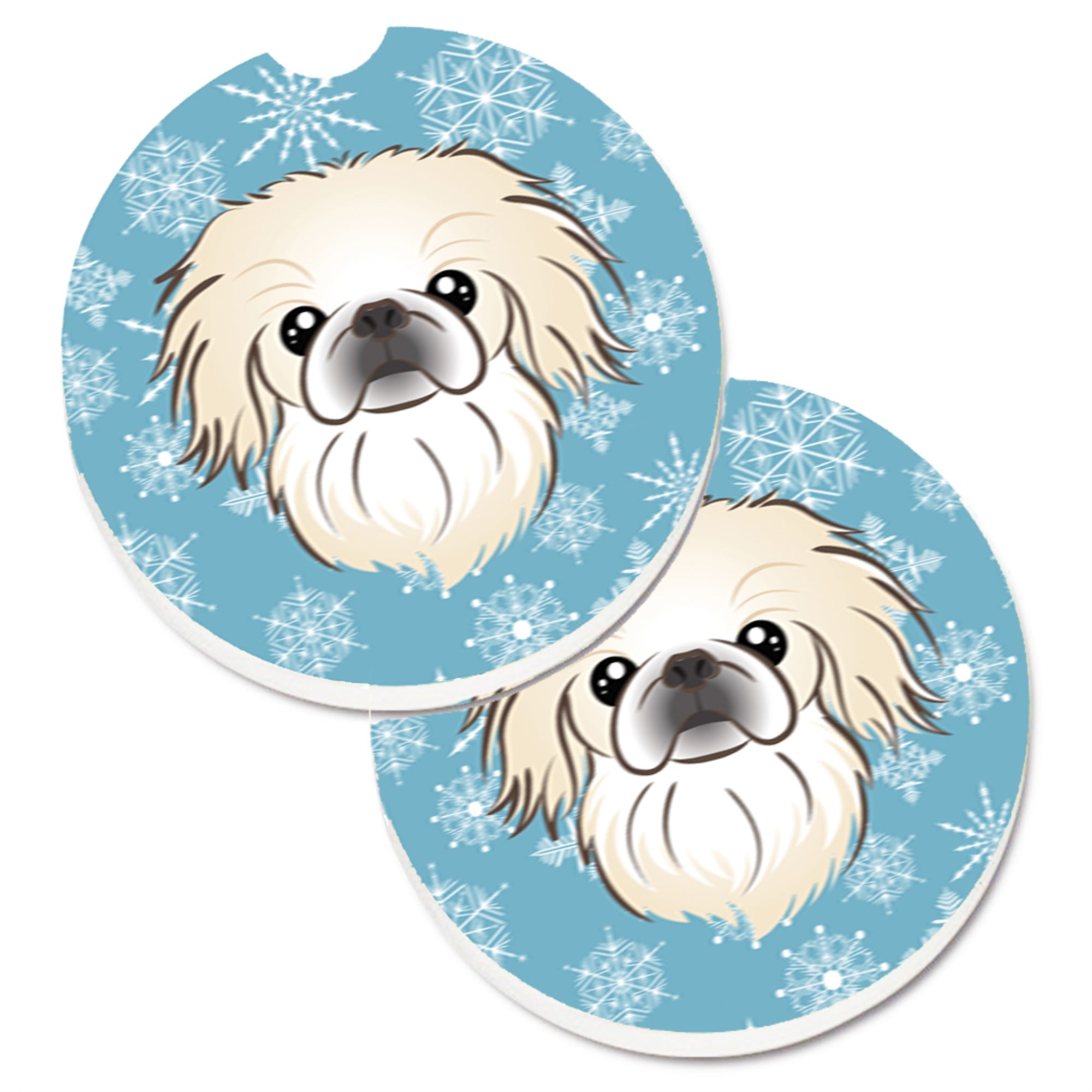 Caroline'S Treasures Snowflake Pekingese Set Of 2 Cup Holder Car Coasters Bb1655Carc, 2.56, Multicolor