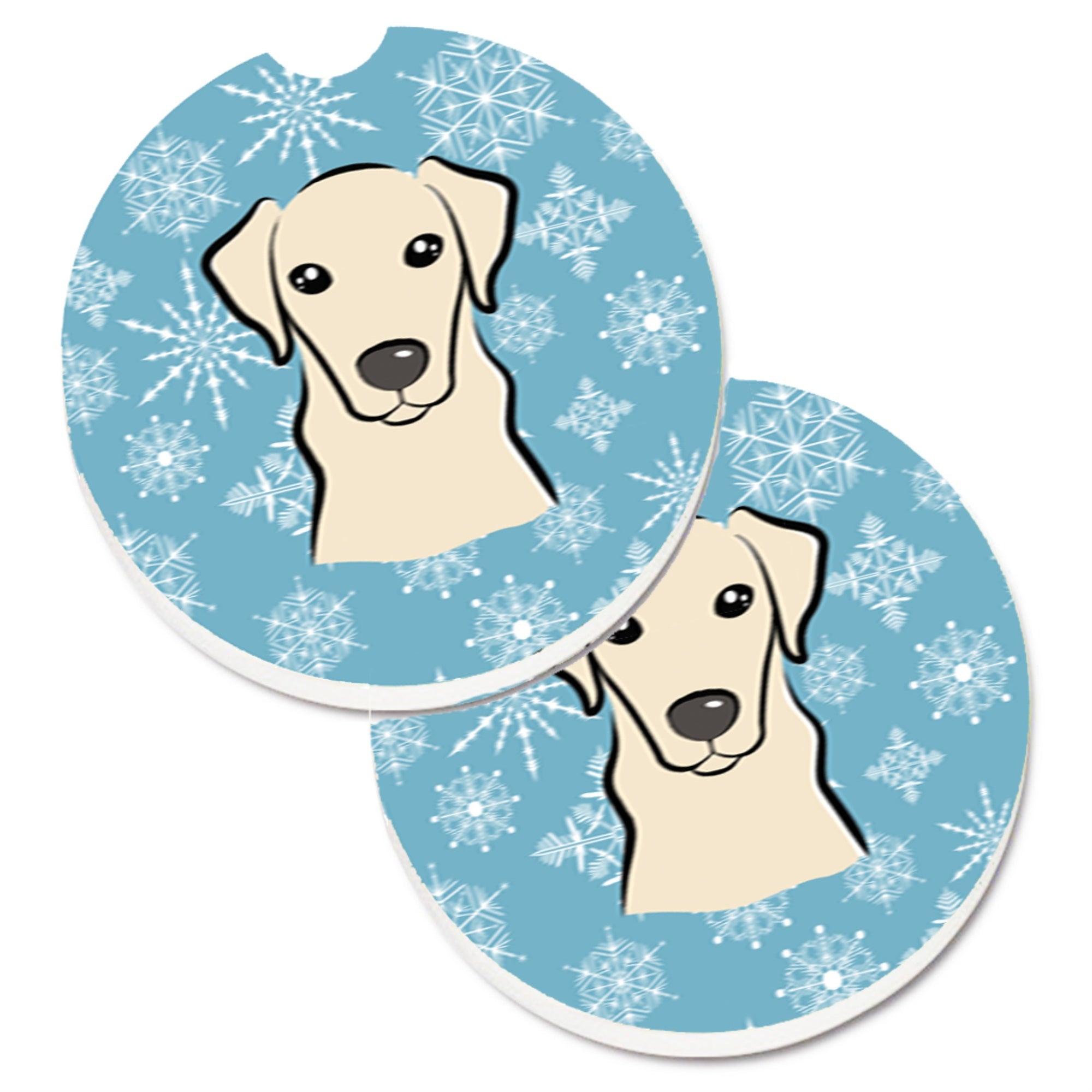 Caroline'S Treasures Snowflake Yellow Labrador Set Of 2 Cup Holder Car Coasters Bb1656Carc, 2.56, Multicolor