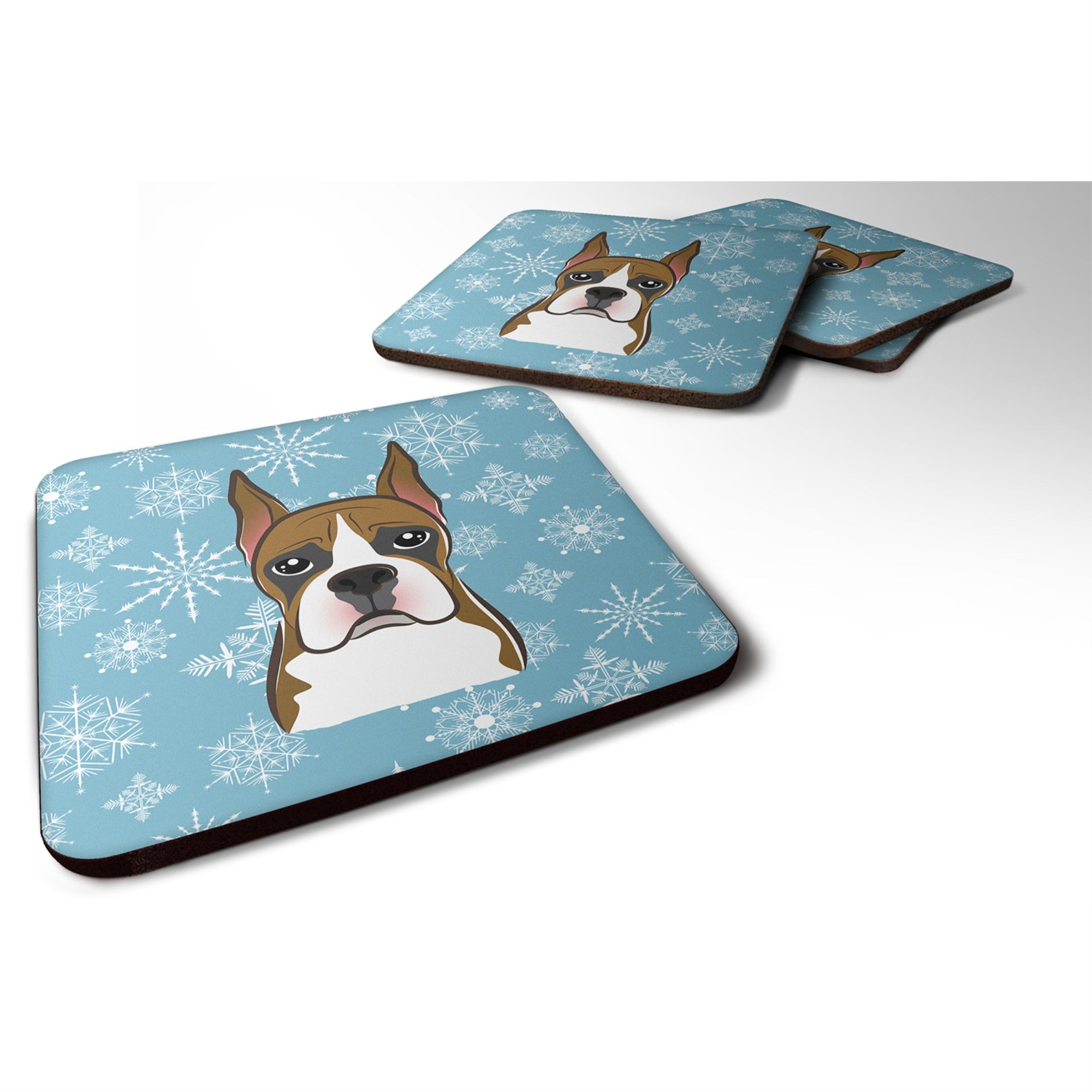 Caroline'S Treasures Bb1657Fc Snowflake Boxer Foam Coasters (Set Of 4), 3.5, Multicolor