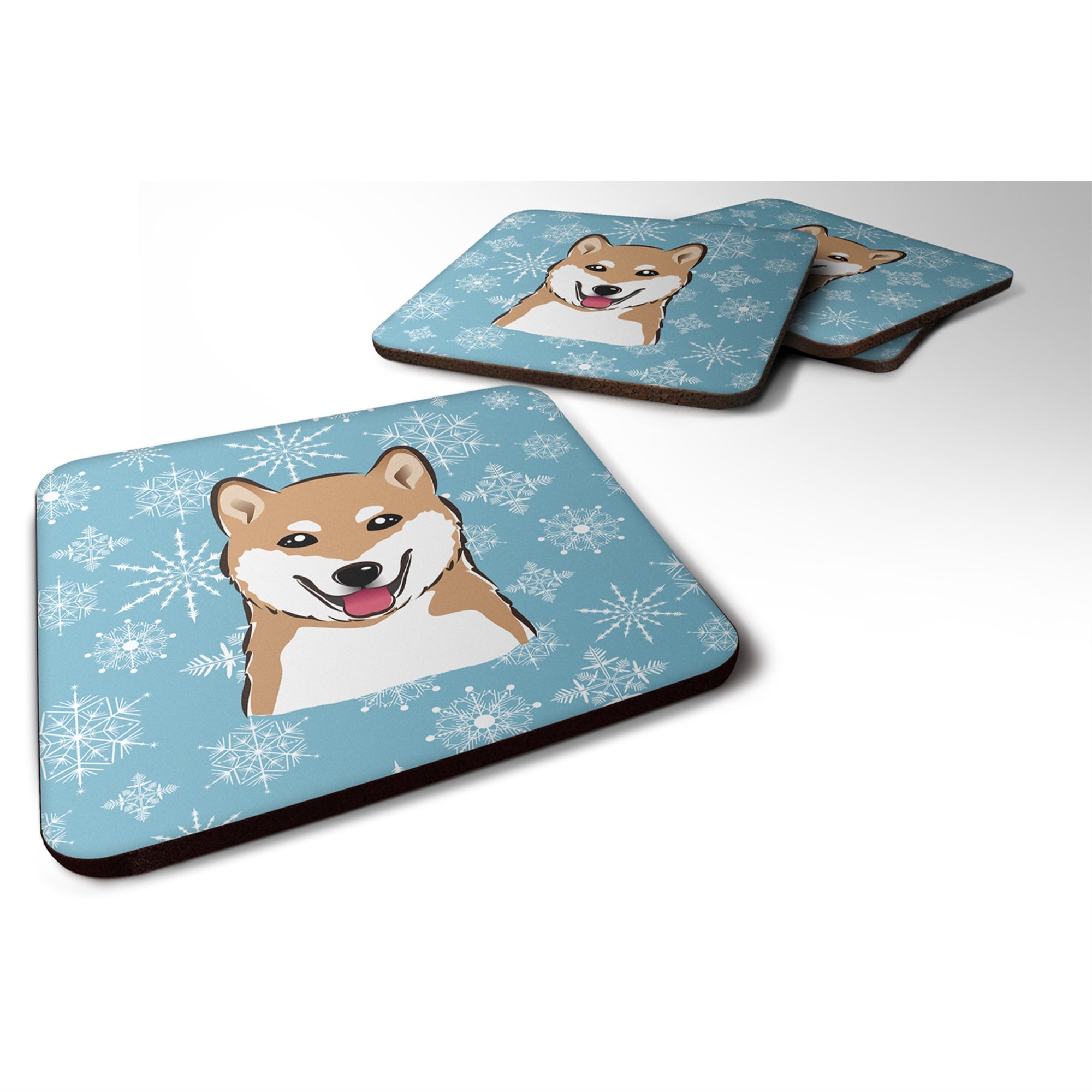 Caroline'S Treasures Bb1659Fc Snowflake Shiba Inu Foam Coasters (Set Of 4), 3.5, Multicolor