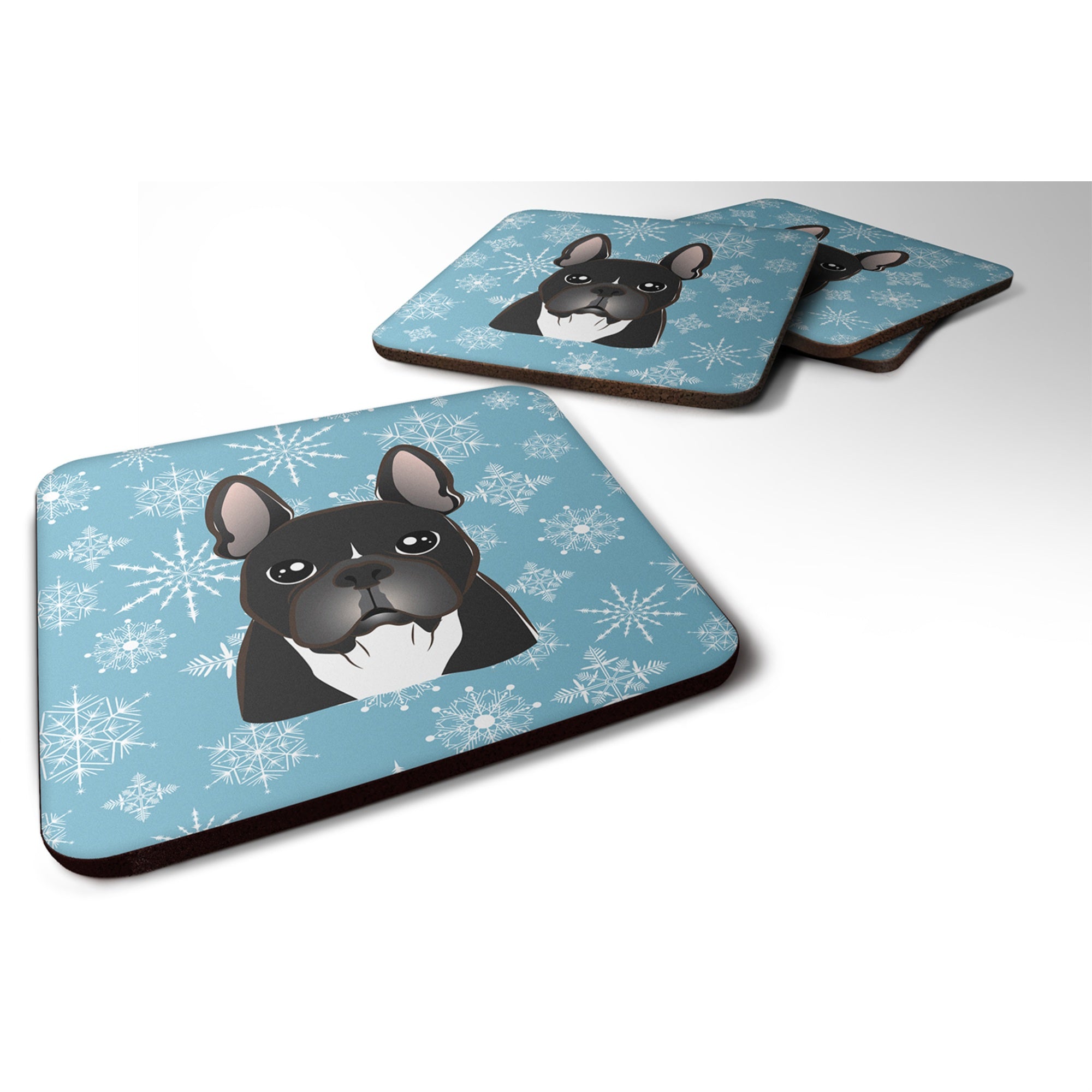 Caroline'S Treasures Bb1661Fc Snowflake French Bulldog Foam Coasters (Set Of 4), 3.5, Multicolor