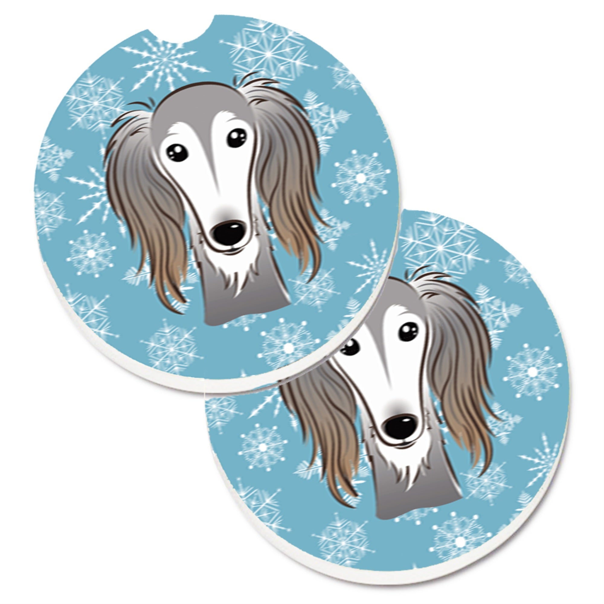 Caroline'S Treasures Snowflake Saluki Set Of 2 Cup Holder Car Coasters Bb1663Carc, 2.56, Multicolor