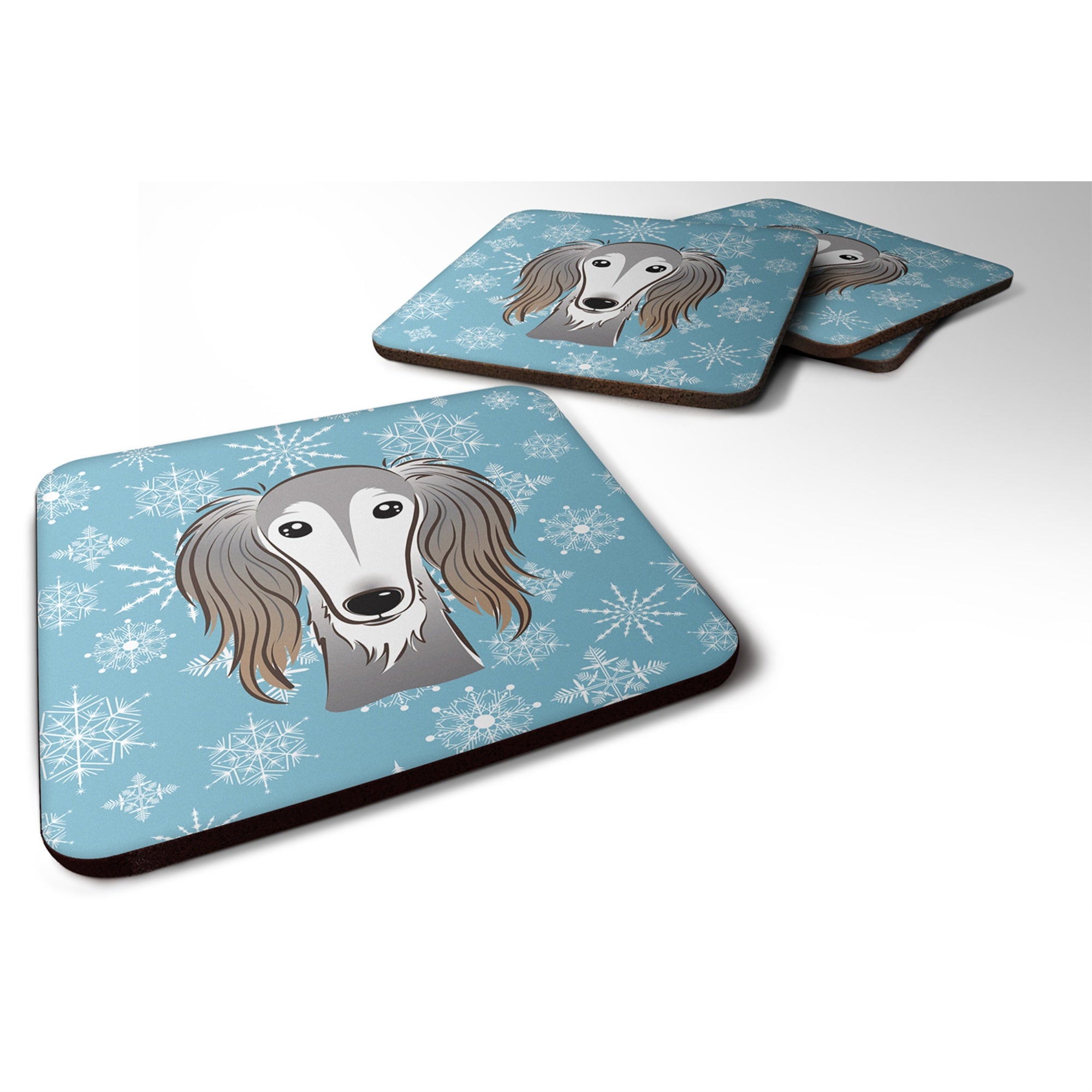 Caroline'S Treasures Bb1663Fc Snowflake Saluki Foam Coasters (Set Of 4), 3.5, Multicolor