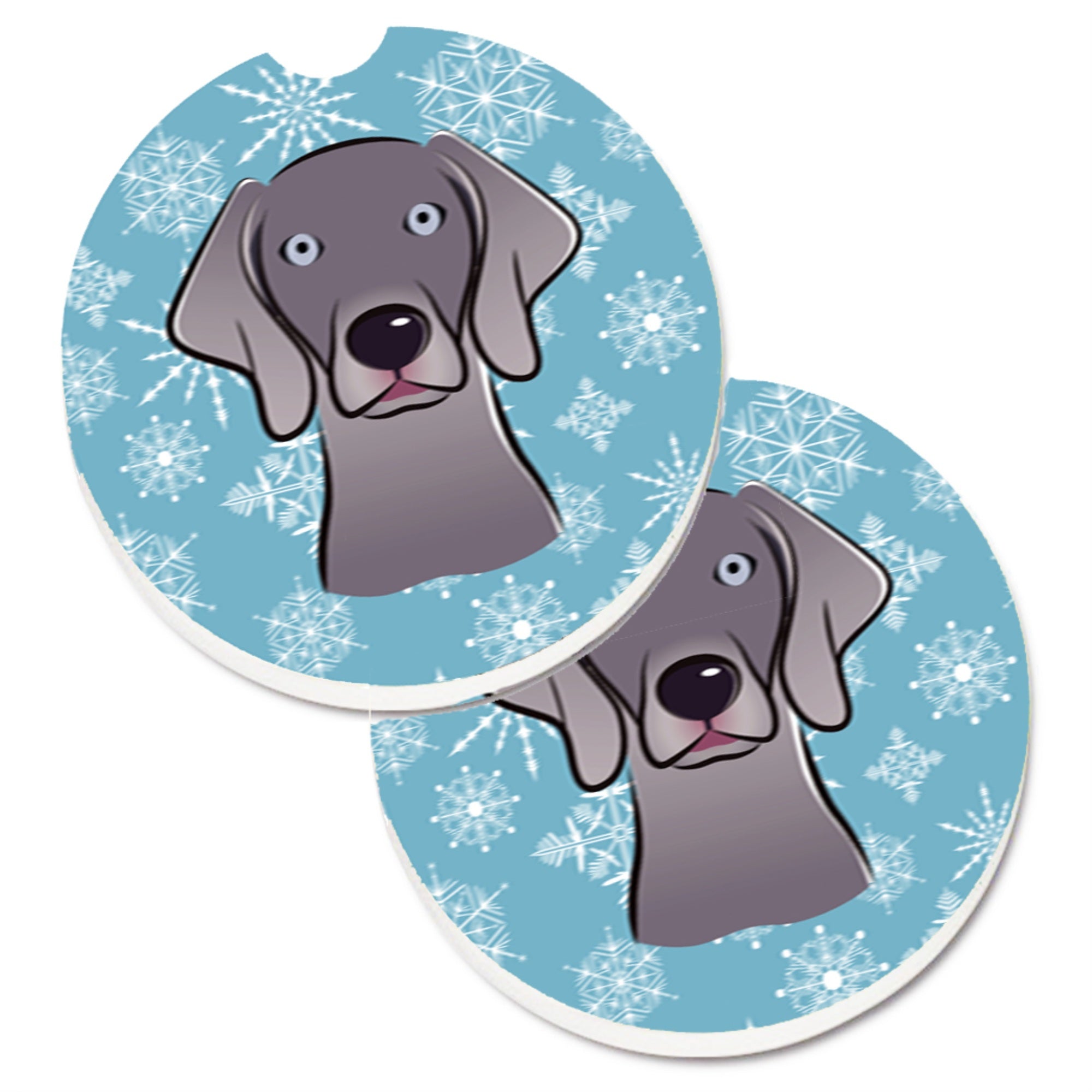 Caroline'S Treasures Snowflake Weimaraner Set Of 2 Cup Holder Car Coasters Bb1665Carc, 2.56, Multicolor