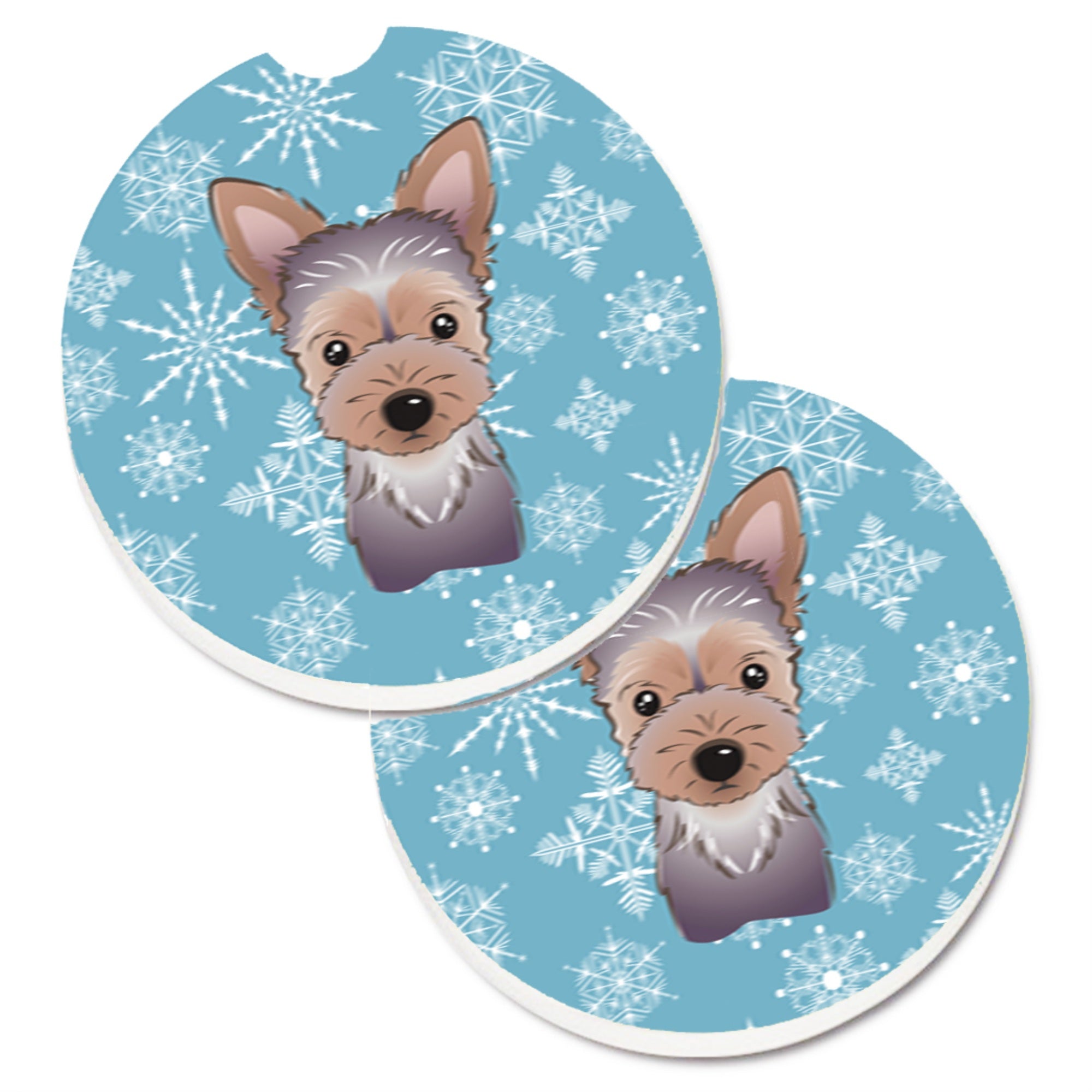 Caroline'S Treasures Snowflake Yorkie Puppy Set Of 2 Cup Holder Car Coasters Bb1666Carc, 2.56, Multicolor