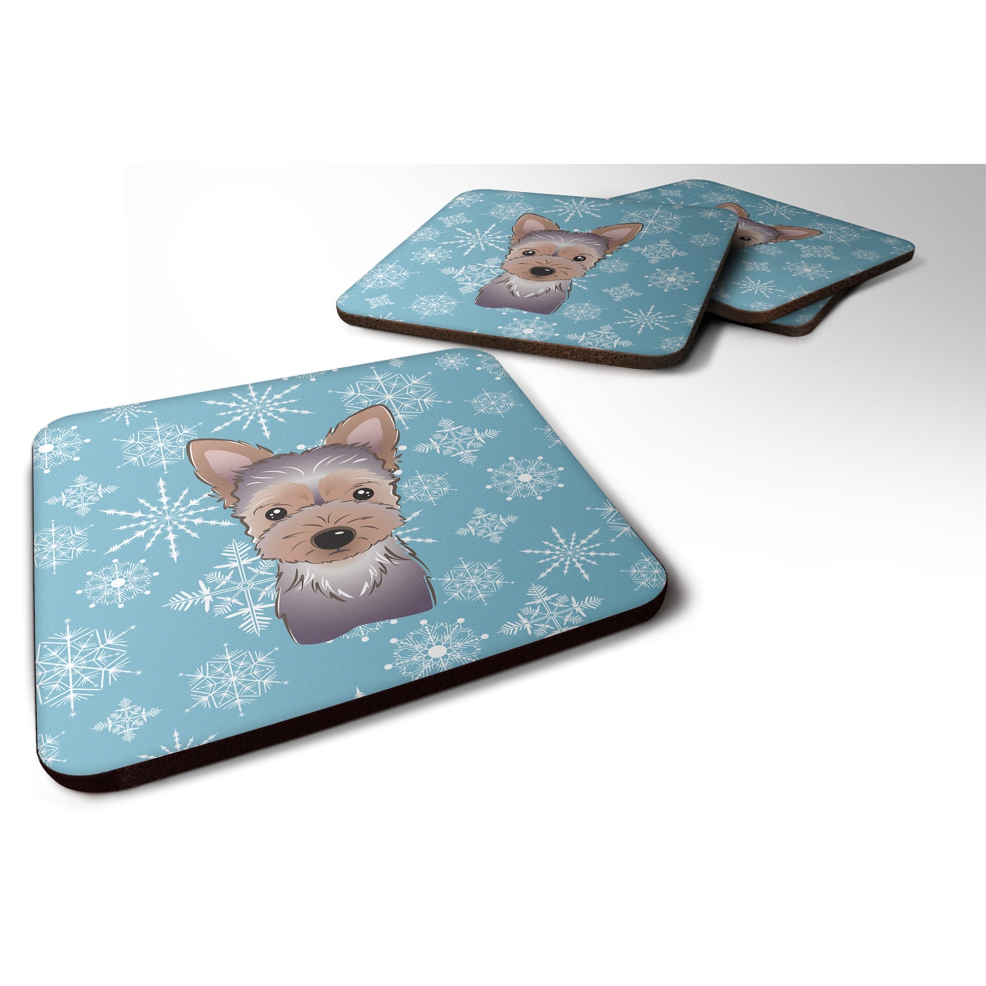 Caroline'S Treasures Bb1666Fc Snowflake Yorkie Puppy Foam Coasters (Set Of 4), 3.5, Multicolor
