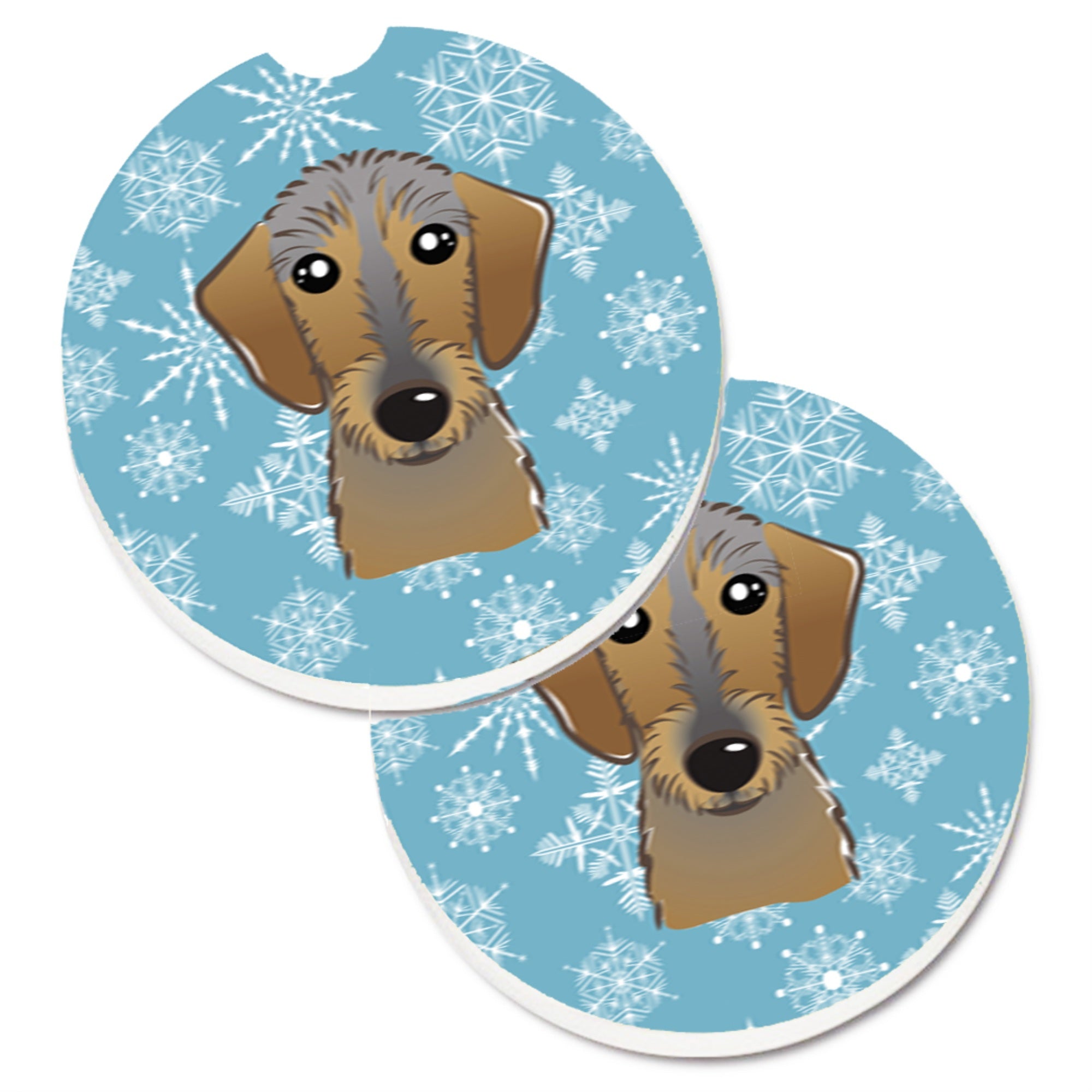 Caroline'S Treasures Snowflake Wirehaired Dachshund Set Of 2 Cup Holder Car Coasters Bb1667Carc, 2.56, Multicolor