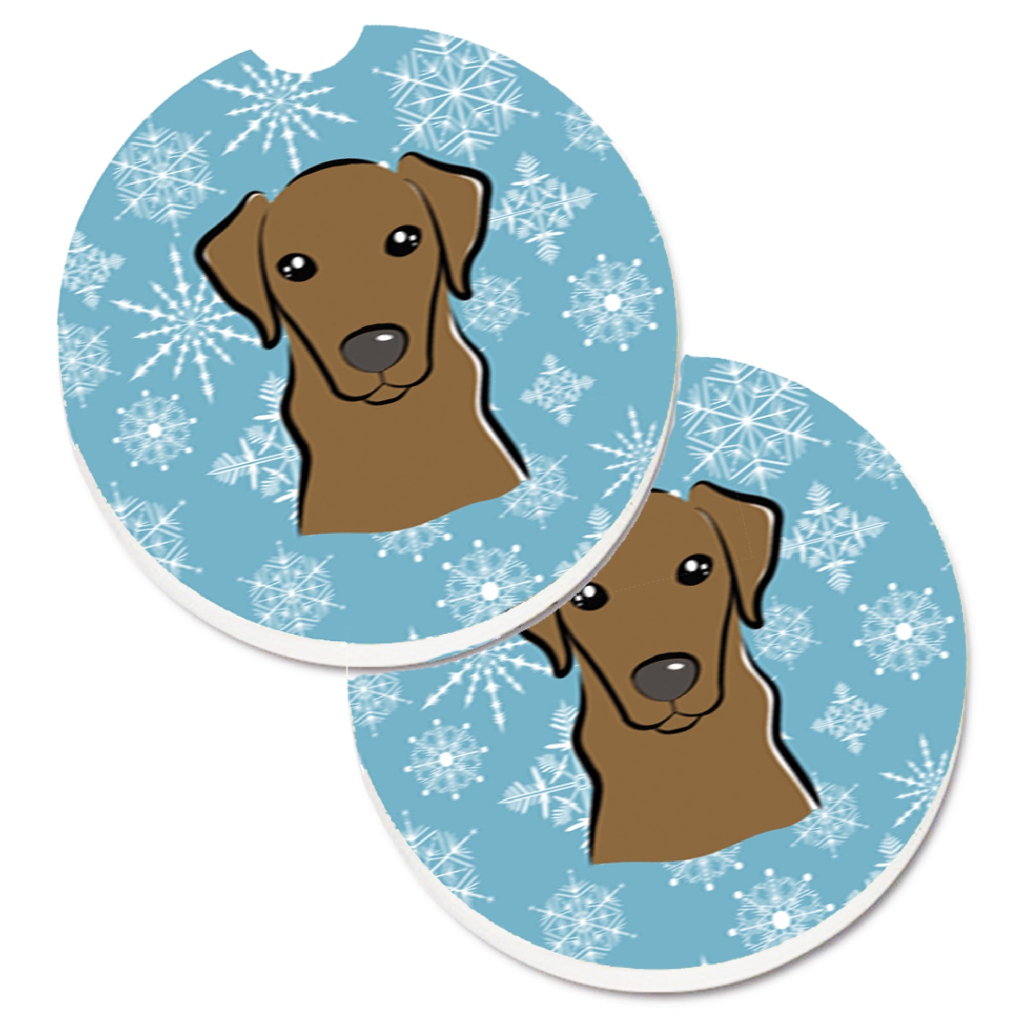 Caroline'S Treasures Snowflake Chocolate Labrador Set Of 2 Cup Holder Car Coasters Bb1668Carc, 2.56, Multicolor