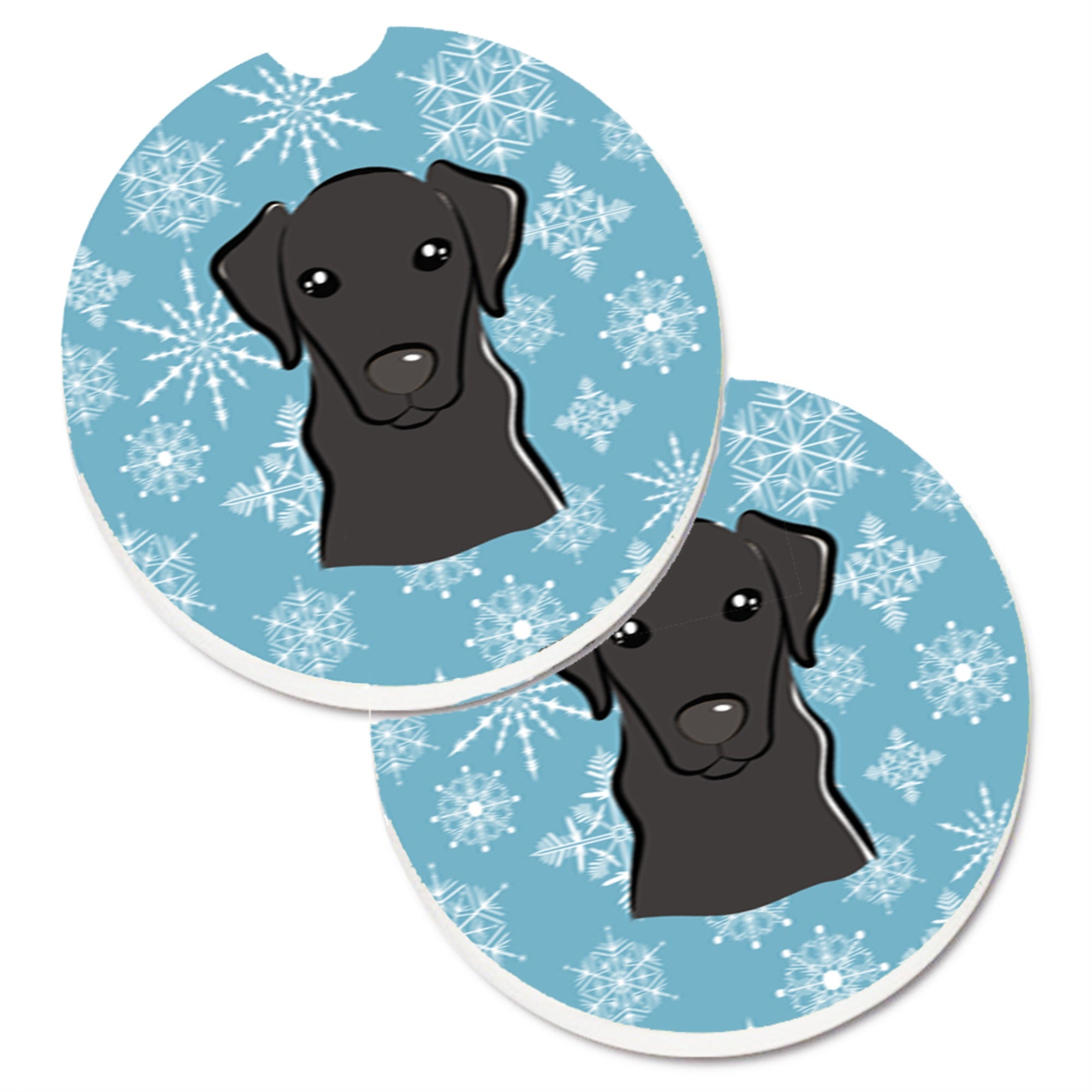 Caroline'S Treasures Snowflake Black Labrador Set Of 2 Cup Holder Car Coasters Bb1669Carc, 2.56, Multicolor