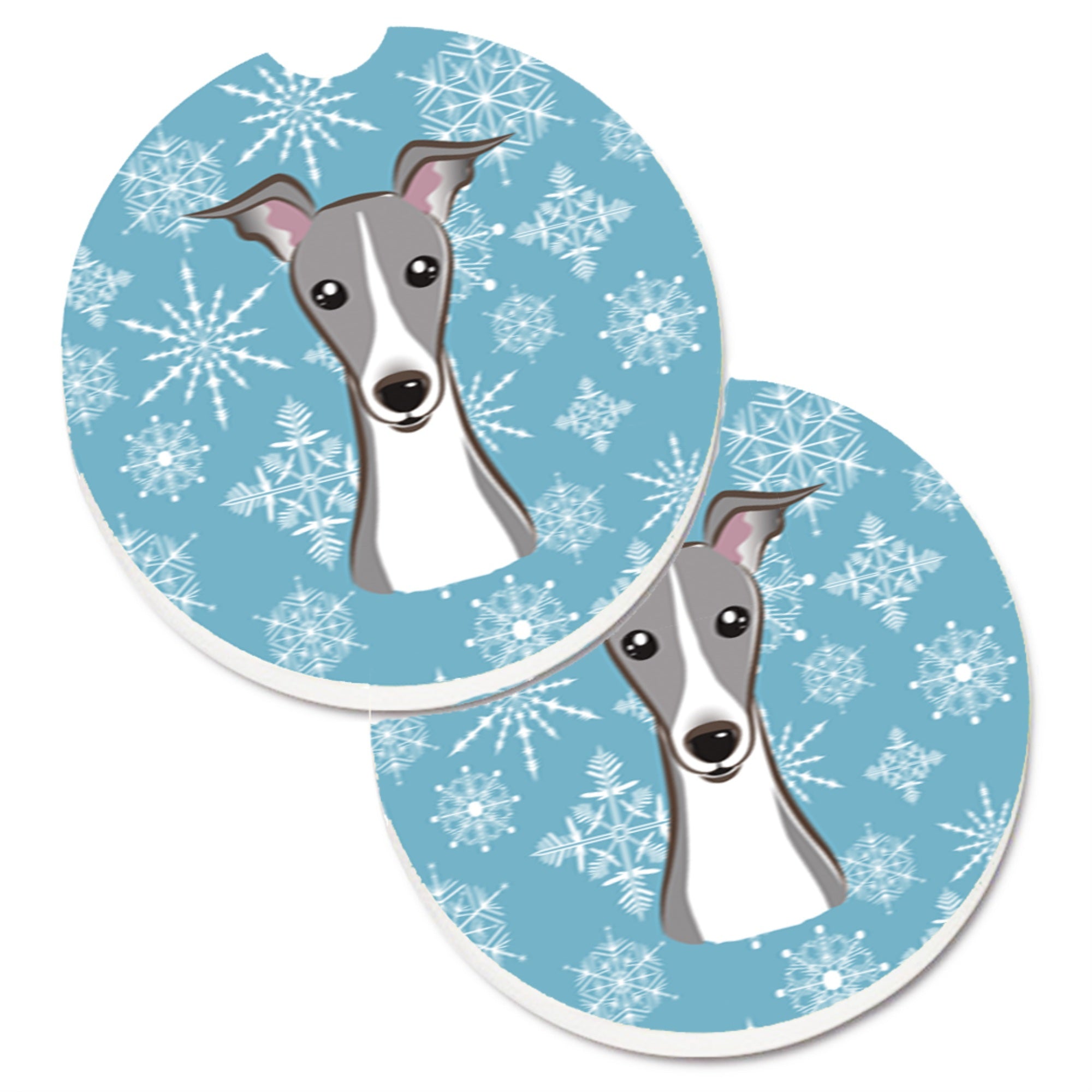 Caroline'S Treasures Snowflake Italian Greyhound Set Of 2 Cup Holder Car Coasters Bb1670Carc, 2.56, Multicolor