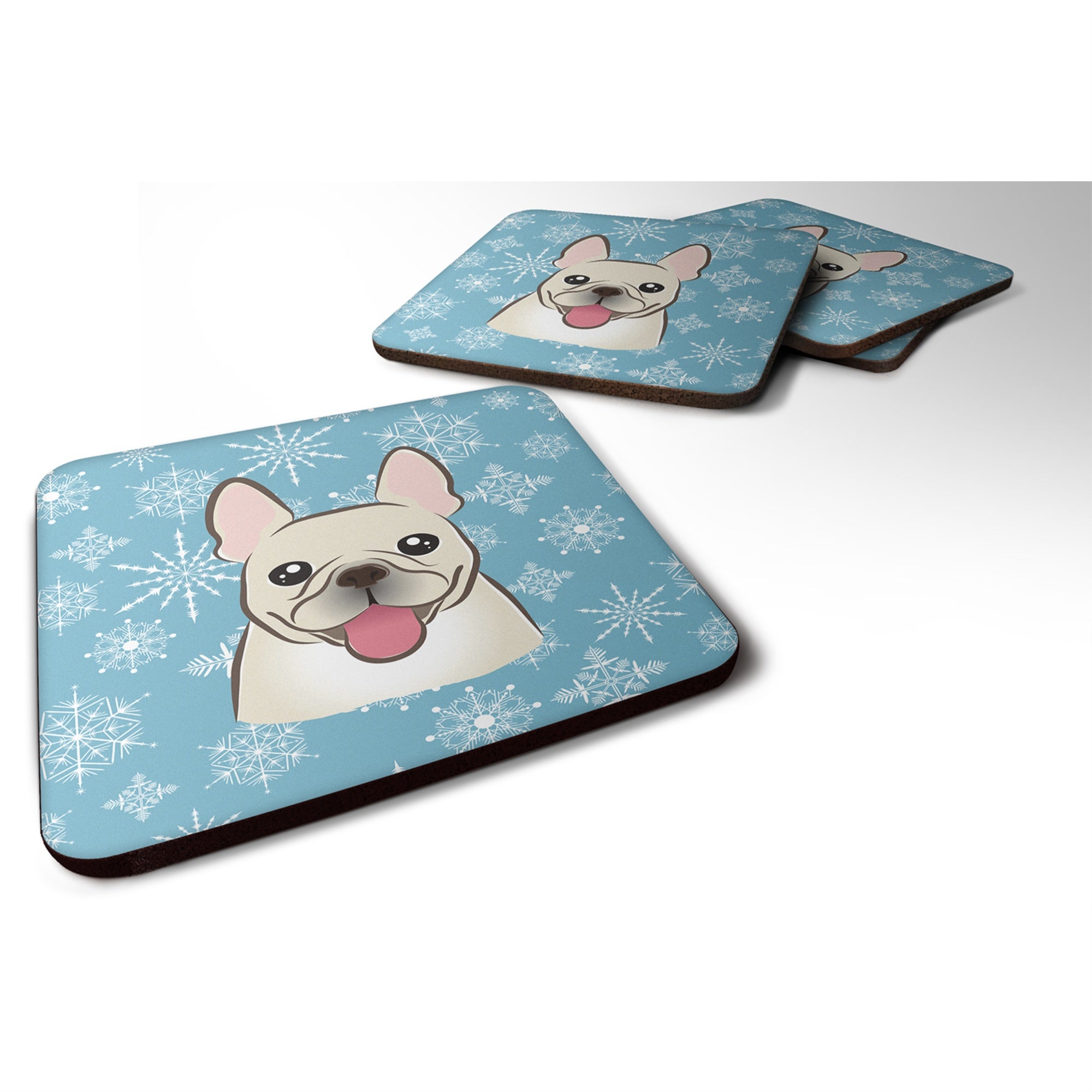 Caroline'S Treasures Bb1672Fc Snowflake French Bulldog Foam Coasters (Set Of 4), 3.5, Multicolor