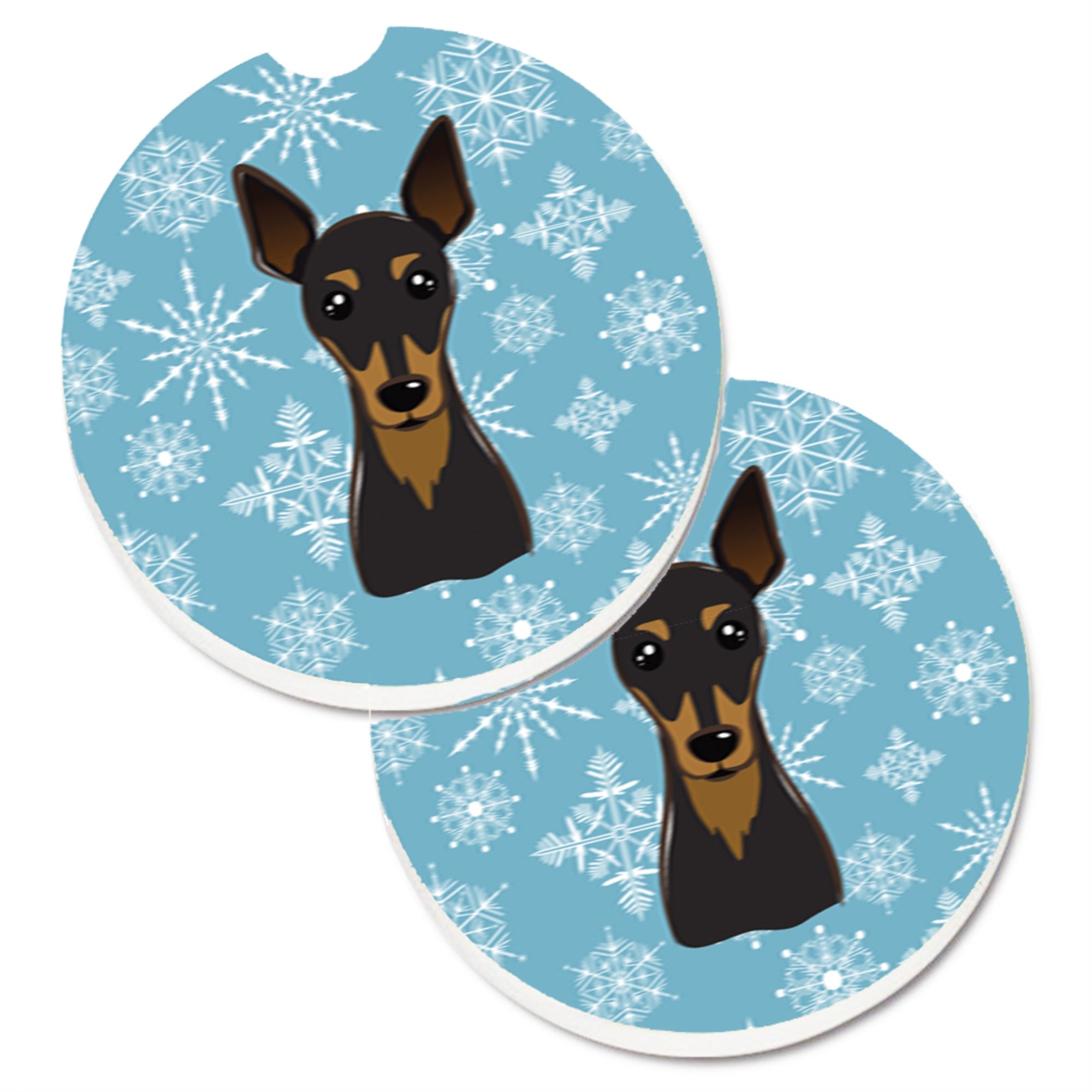 Caroline'S Treasures Snowflake Min Pin Set Of 2 Cup Holder Car Coasters Bb1674Carc, 2.56, Multicolor