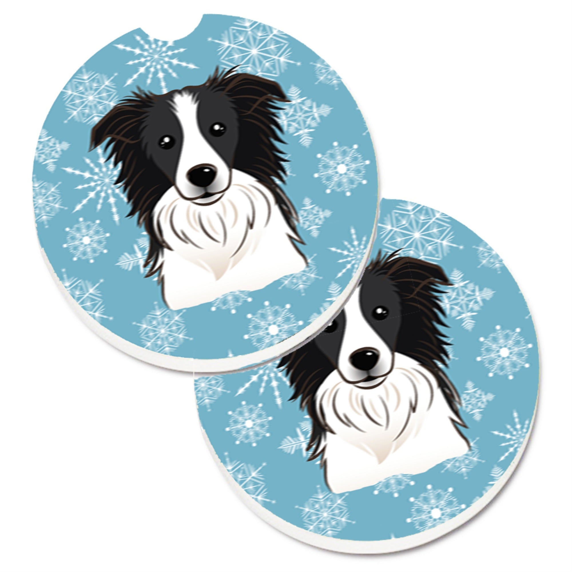Caroline'S Treasures Snowflake Border Collie Set Of 2 Cup Holder Car Coasters Bb1675Carc, 2.56, Multicolor
