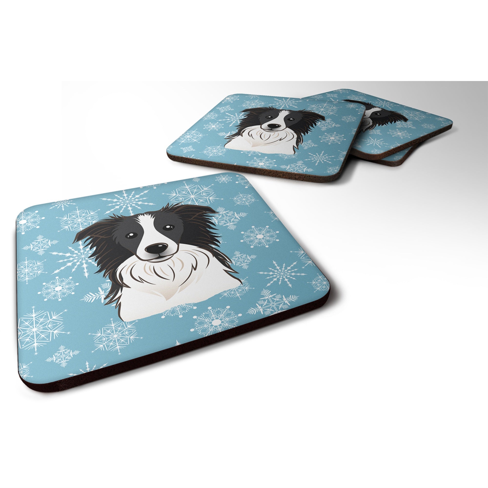 Caroline'S Treasures Bb1675Fc Snowflake Border Collie Foam Coasters (Set Of 4), 3.5, Multicolor