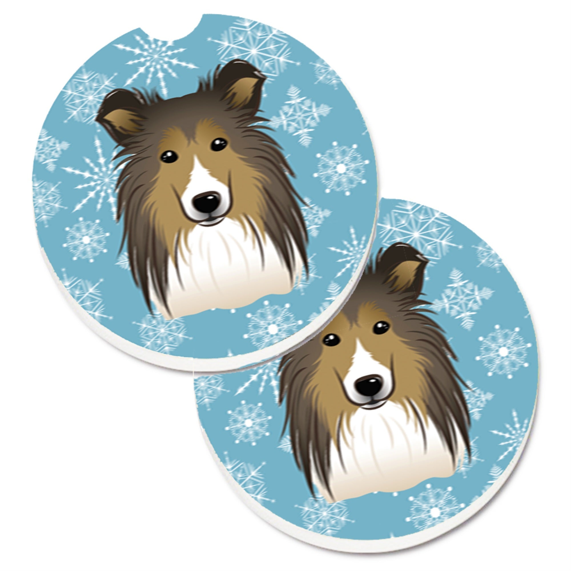 Caroline'S Treasures Snowflake Sheltie Set Of 2 Cup Holder Car Coasters Bb1676Carc, 2.56, Multicolor