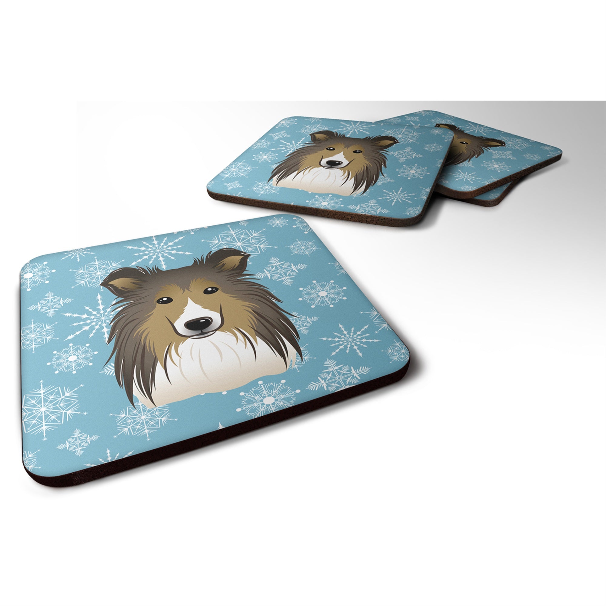 Caroline'S Treasures Bb1676Fc Snowflake Sheltie Foam Coasters (Set Of 4), 3.5, Multicolor