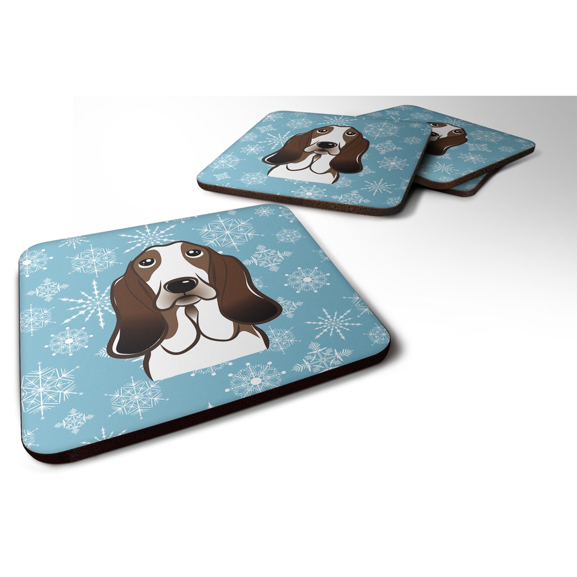 Caroline'S Treasures Bb1677Fc Snowflake Basset Hound Foam Coasters (Set Of 4), 3.5, Multicolor