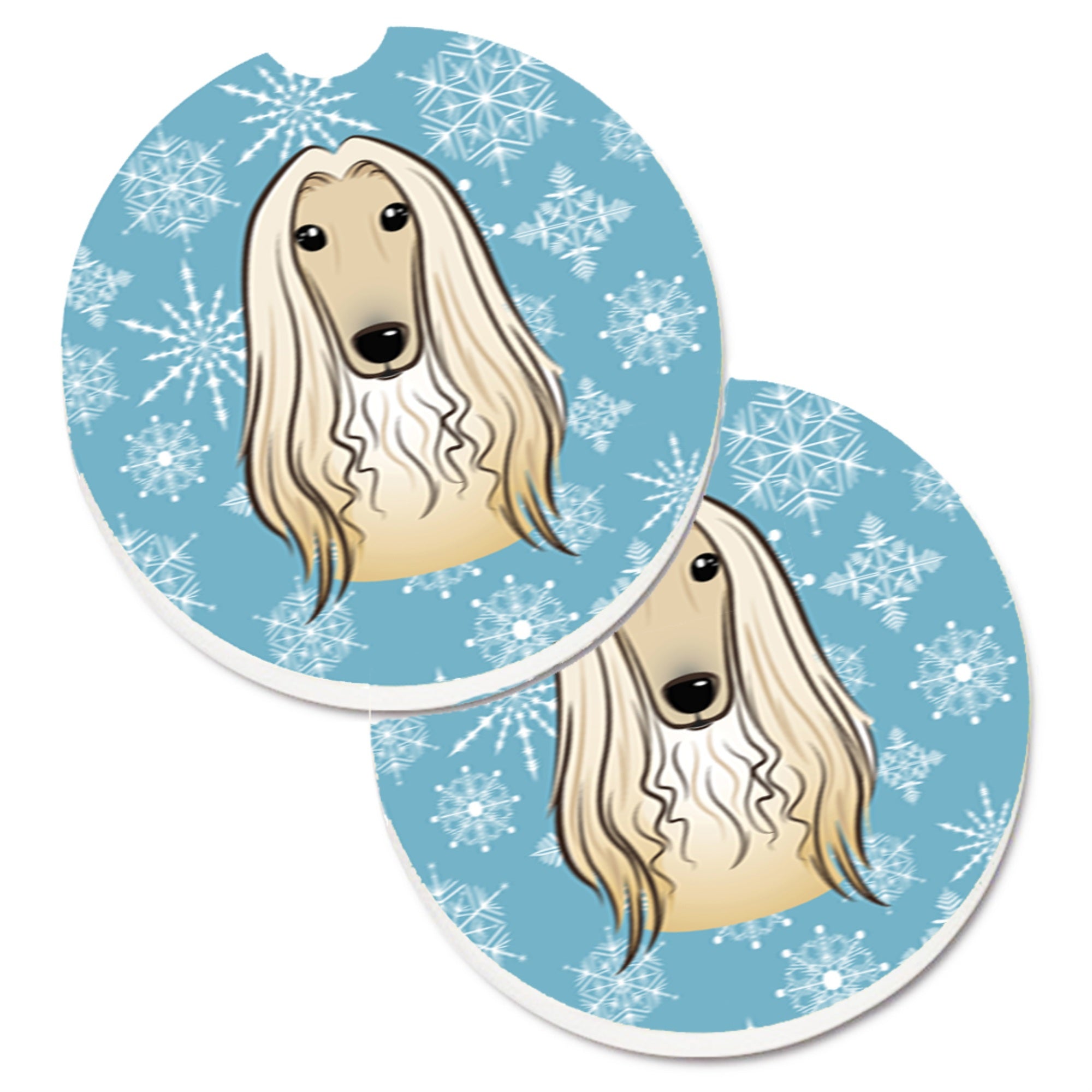 Caroline'S Treasures Snowflake Afghan Hound Set Of 2 Cup Holder Car Coasters Bb1678Carc, 2.56, Multicolor