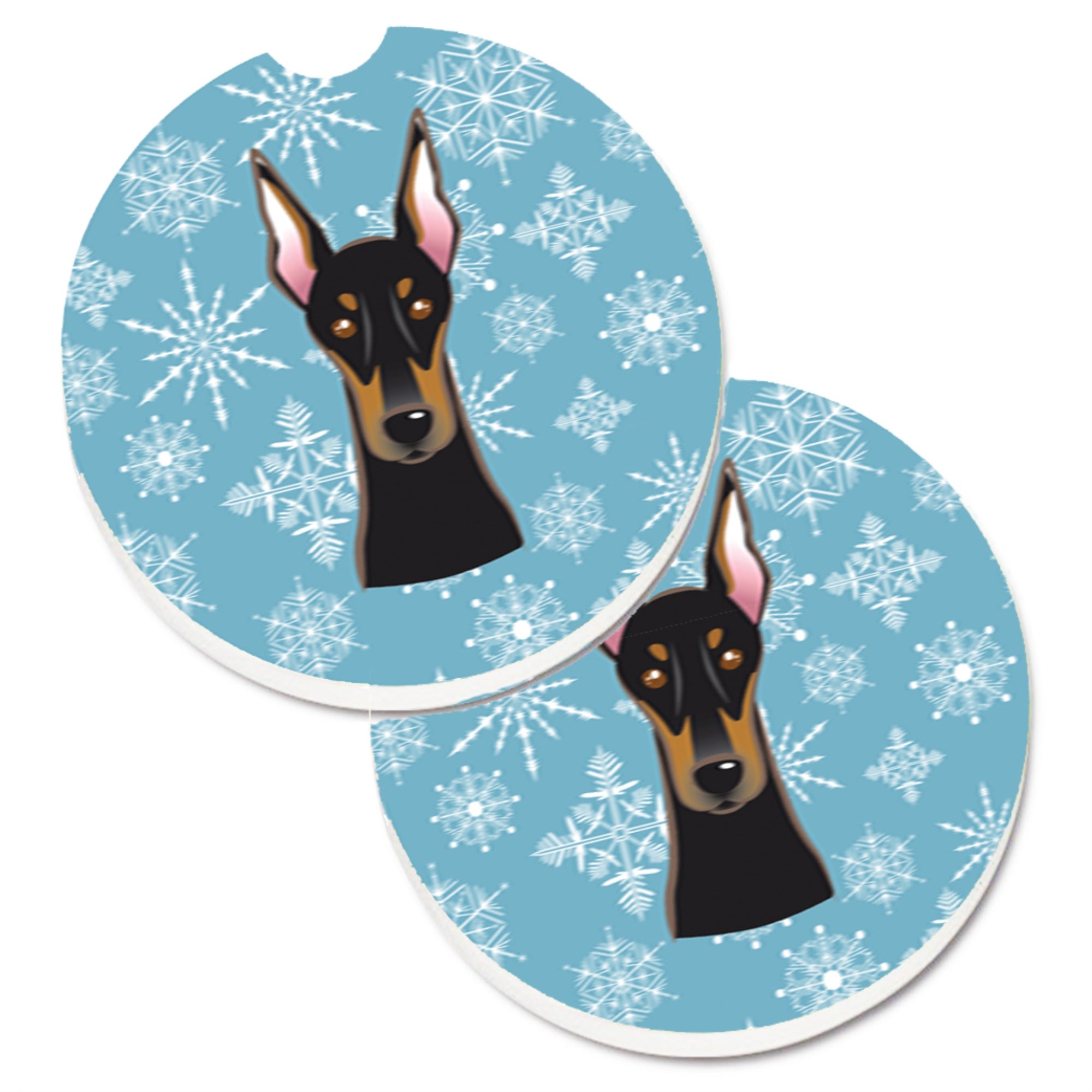 Caroline'S Treasures Snowflake Doberman Set Of 2 Cup Holder Car Coasters Bb1679Carc, 2.56, Multicolor
