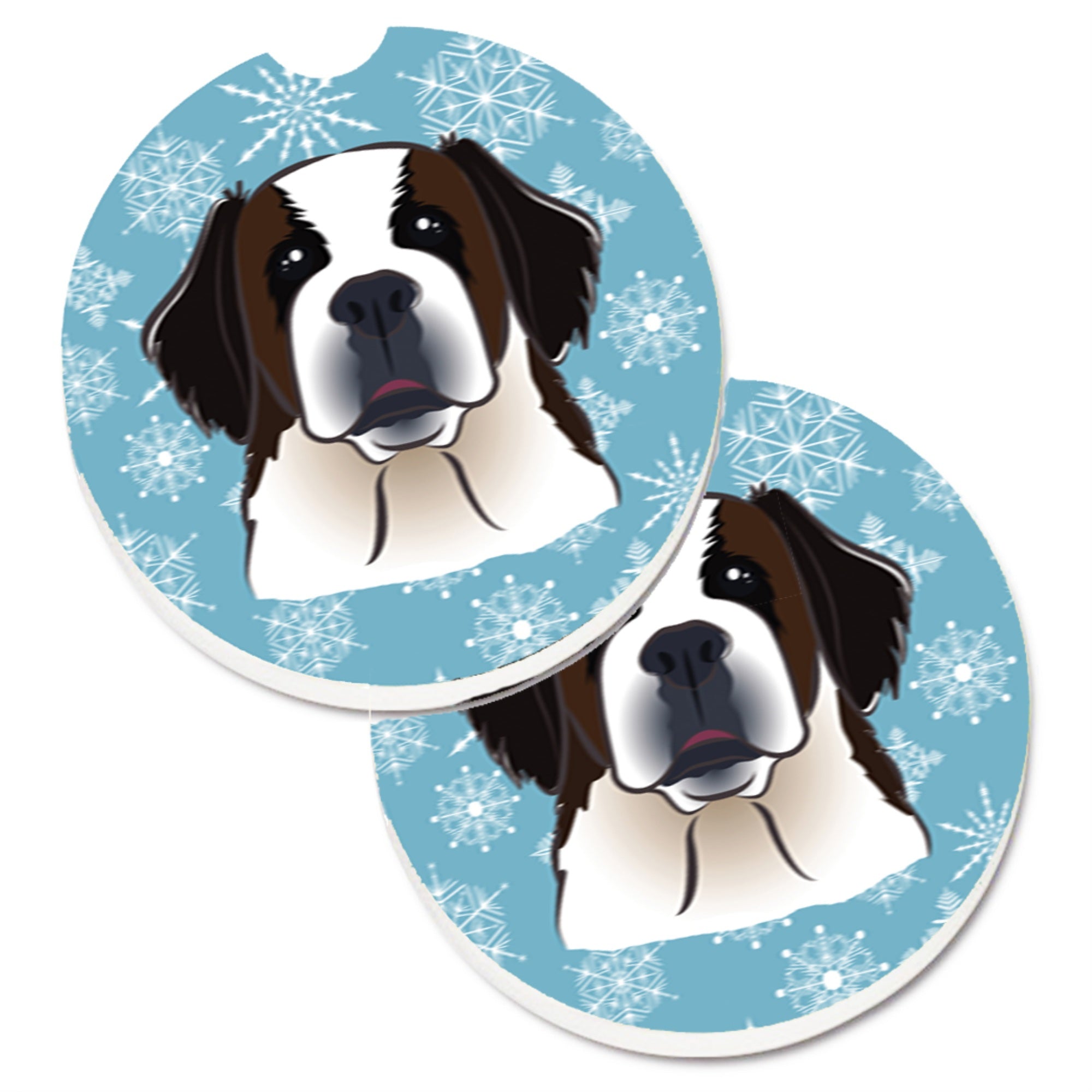 Caroline'S Treasures Snowflake Saint Bernard Set Of 2 Cup Holder Car Coasters Bb1680Carc, 2.56, Multicolor