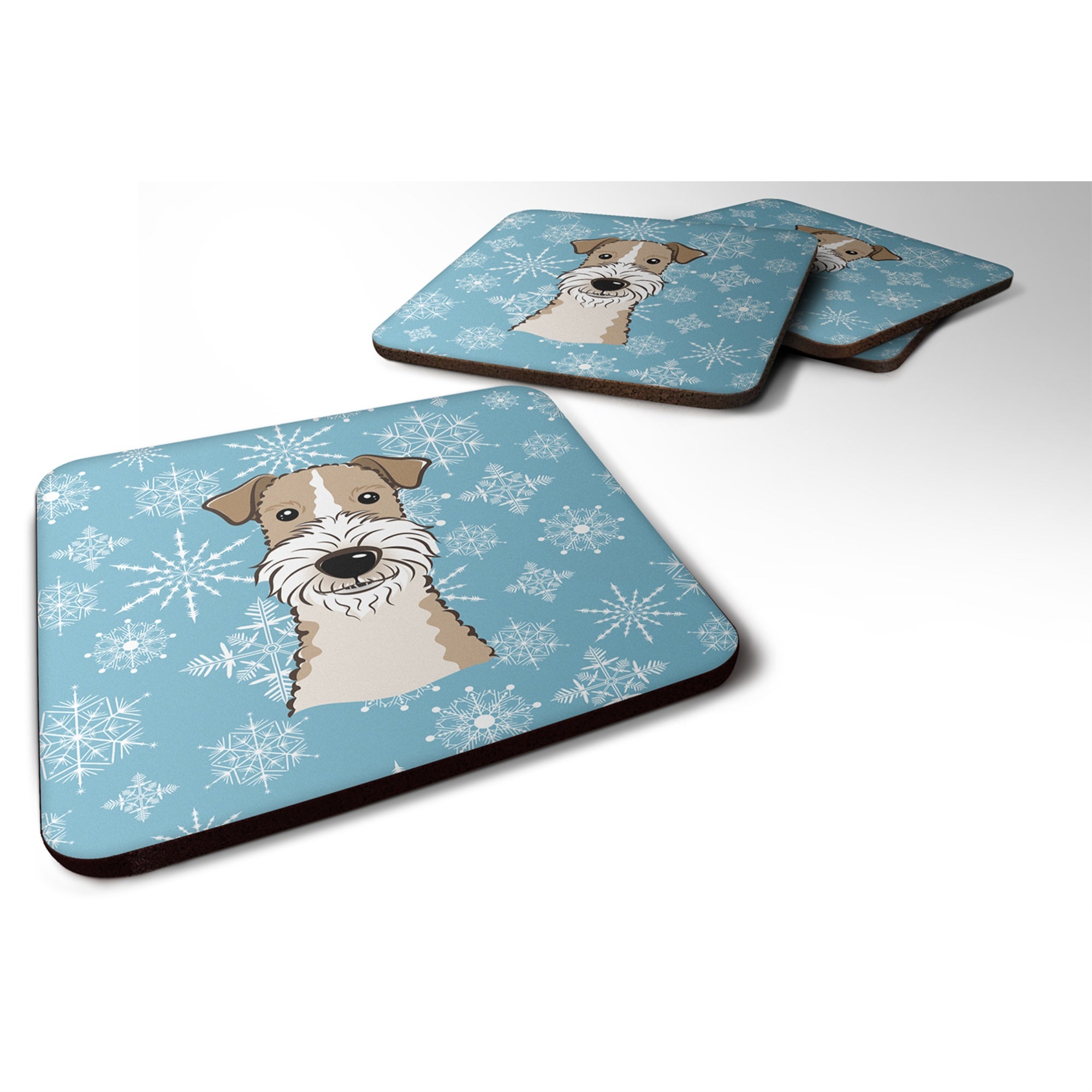 Caroline'S Treasures Bb1681Fc Snowflake Wire Haired Fox Terrier Foam Coasters (Set Of 4), 3.5, Multicolor