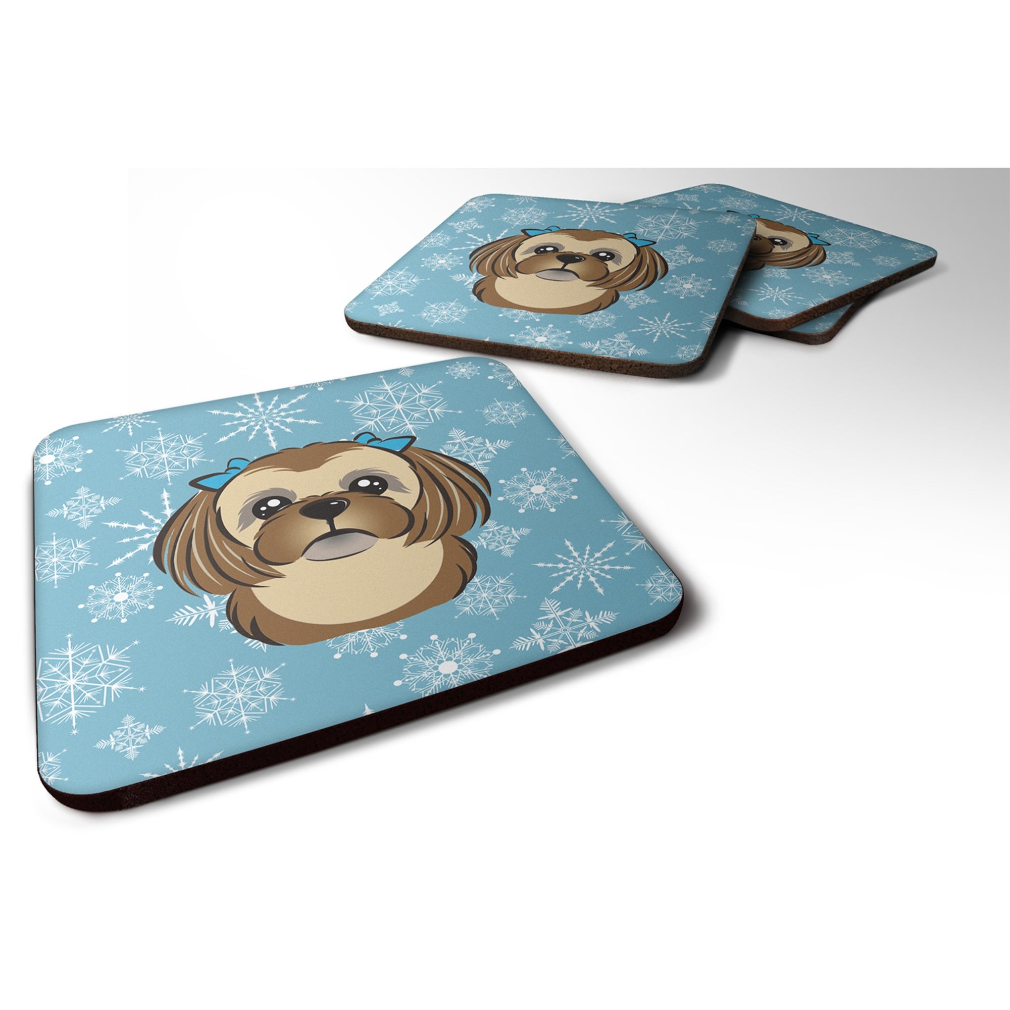 Caroline'S Treasures Bb1683Fc Snowflake Chocolate Brown Shih Tzu Foam Coasters (Set Of 4), 3.5, Multicolor
