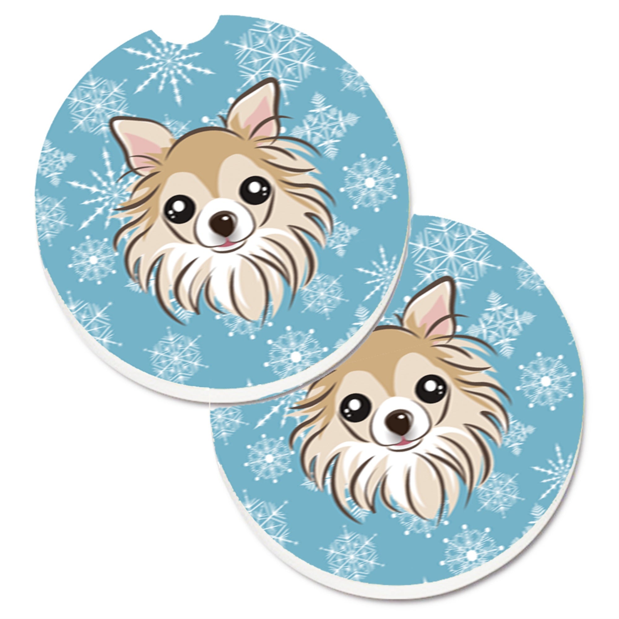 Caroline'S Treasures Snowflake Chihuahua Set Of 2 Cup Holder Car Coasters Bb1685Carc, 2.56, Multicolor