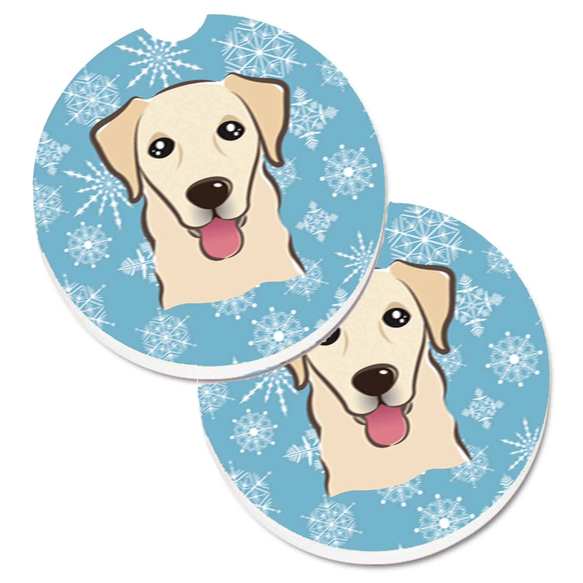 Caroline'S Treasures Snowflake Golden Retriever Set Of 2 Cup Holder Car Coasters Bb1686Carc, 2.56, Multicolor