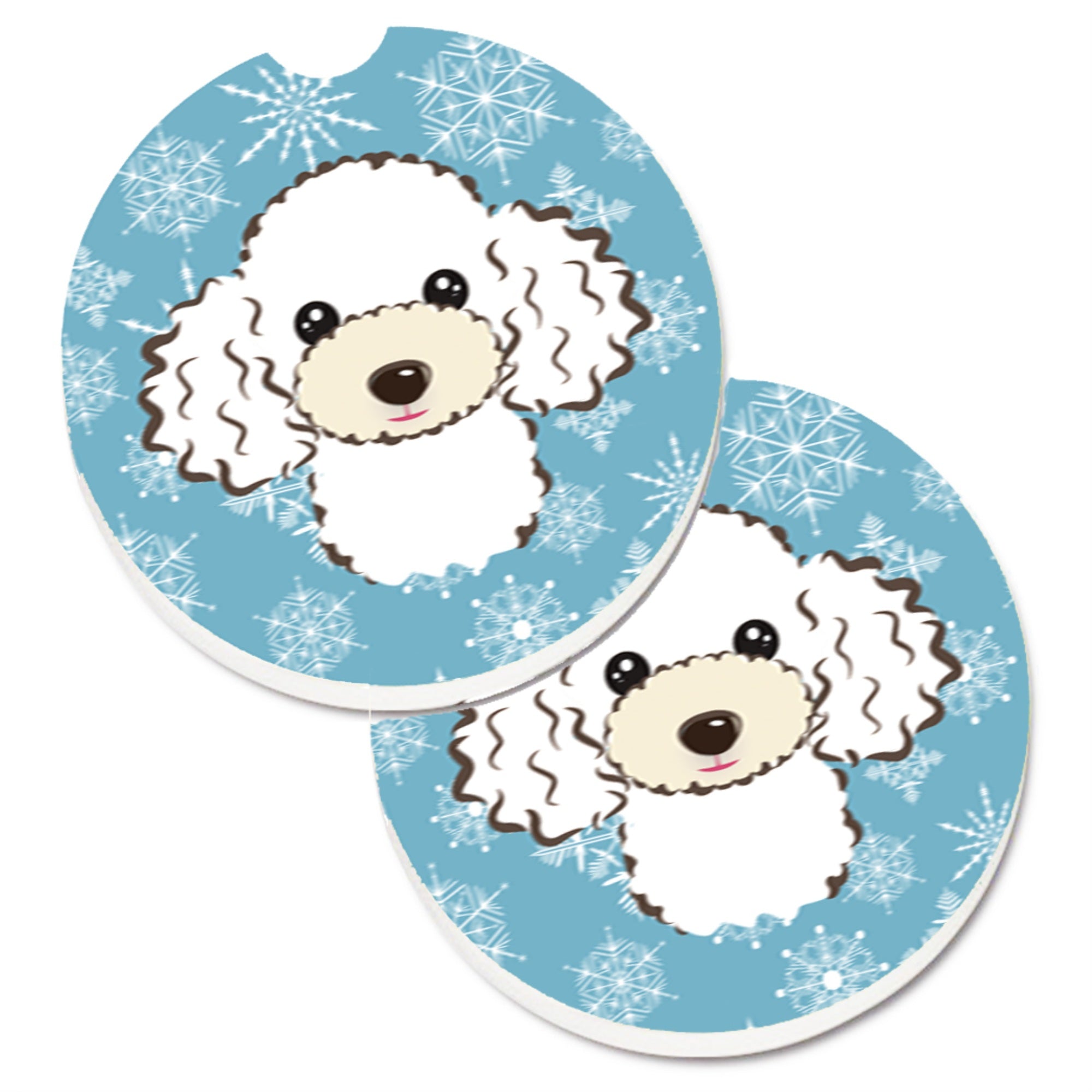 Caroline'S Treasures Snowflake White Poodle Set Of 2 Cup Holder Car Coasters Bb1691Carc, 2.56, Multicolor