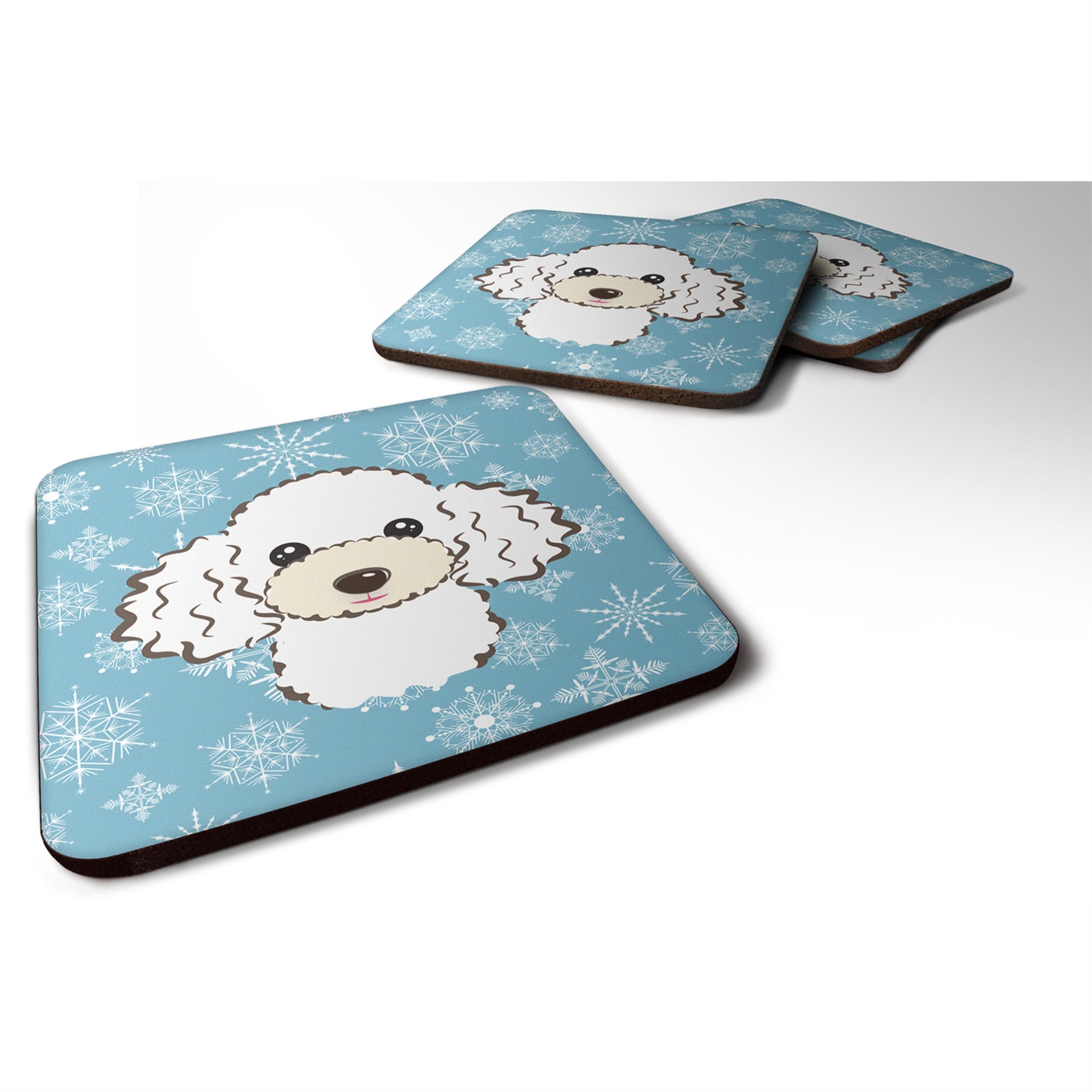 Caroline'S Treasures Bb1691Fc Snowflake White Poodle Foam Coasters (Set Of 4), 3.5, Multicolor