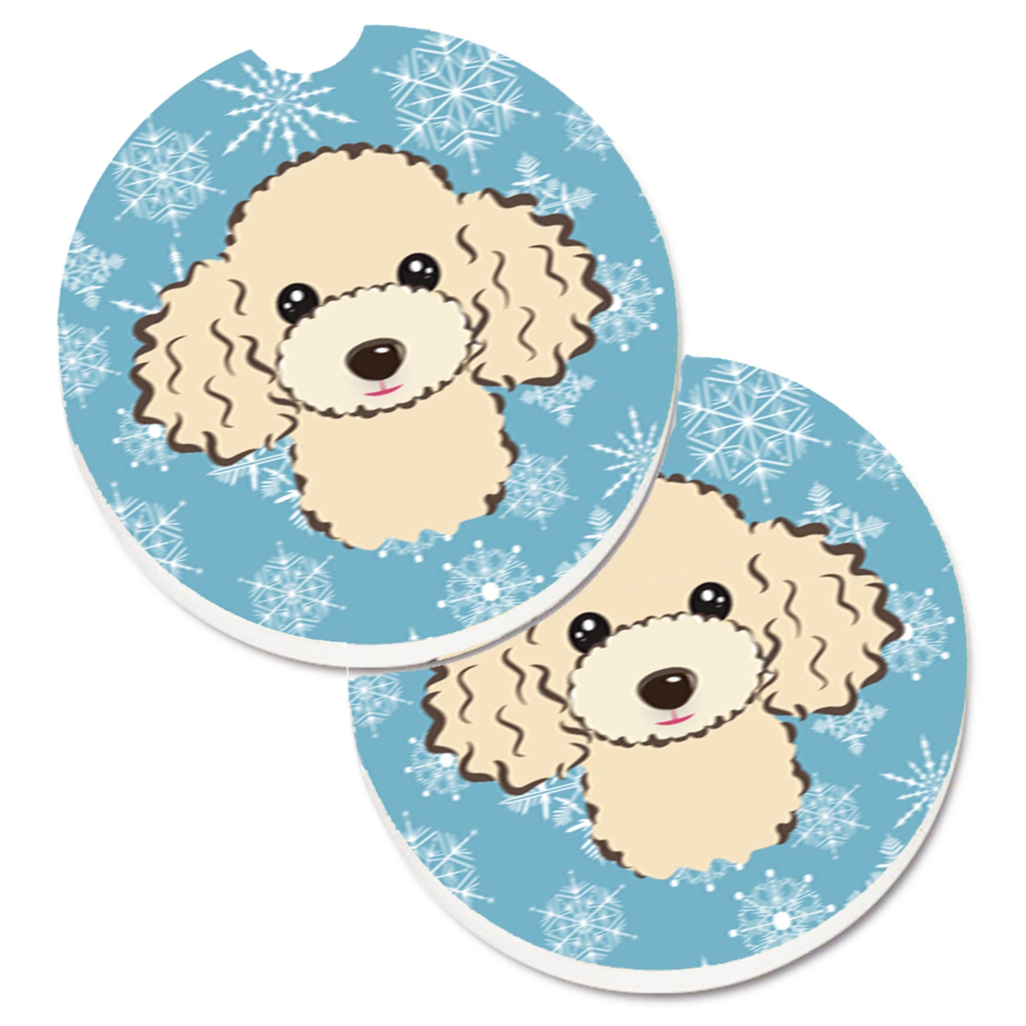 Caroline'S Treasures Snowflake Buff Poodle Set Of 2 Cup Holder Car Coasters Bb1692Carc, 2.56, Multicolor