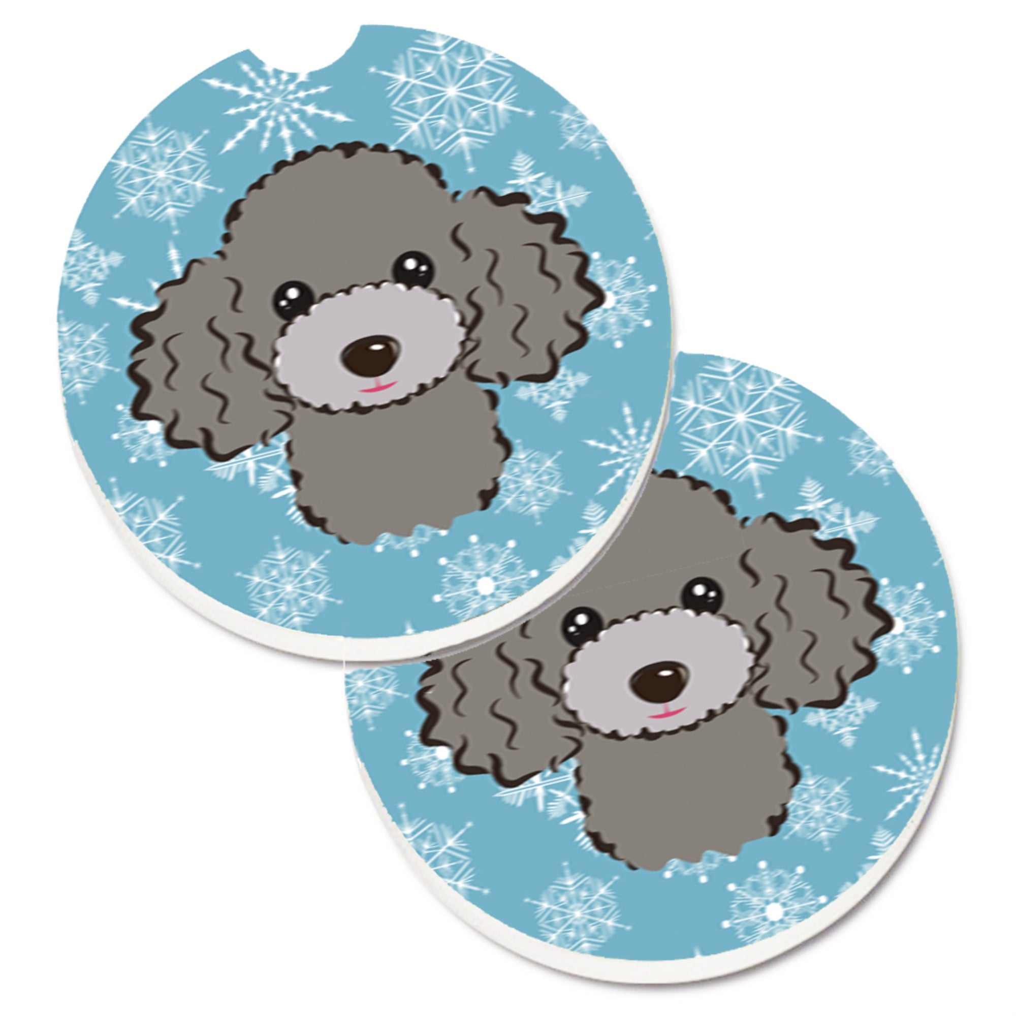 Caroline'S Treasures Snowflake Silver Gray Poodle Set Of 2 Cup Holder Car Coasters Bb1693Carc, 2.56, Multicolor
