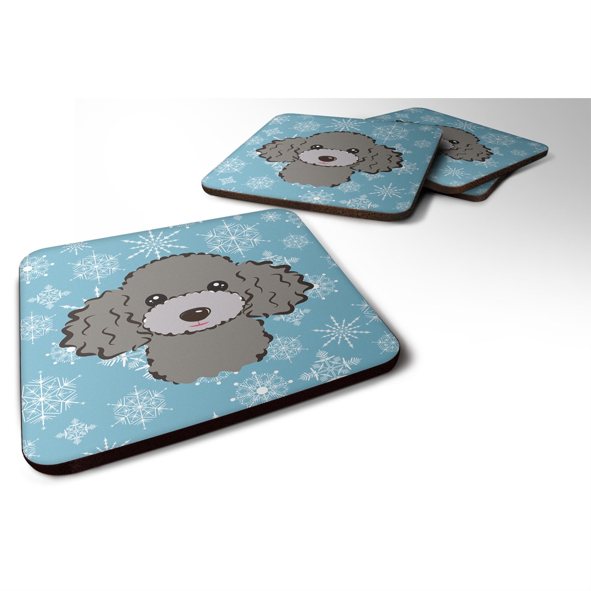 Caroline'S Treasures Bb1693Fc Snowflake Silver Gray Poodle Foam Coasters (Set Of 4), 3.5, Multicolor