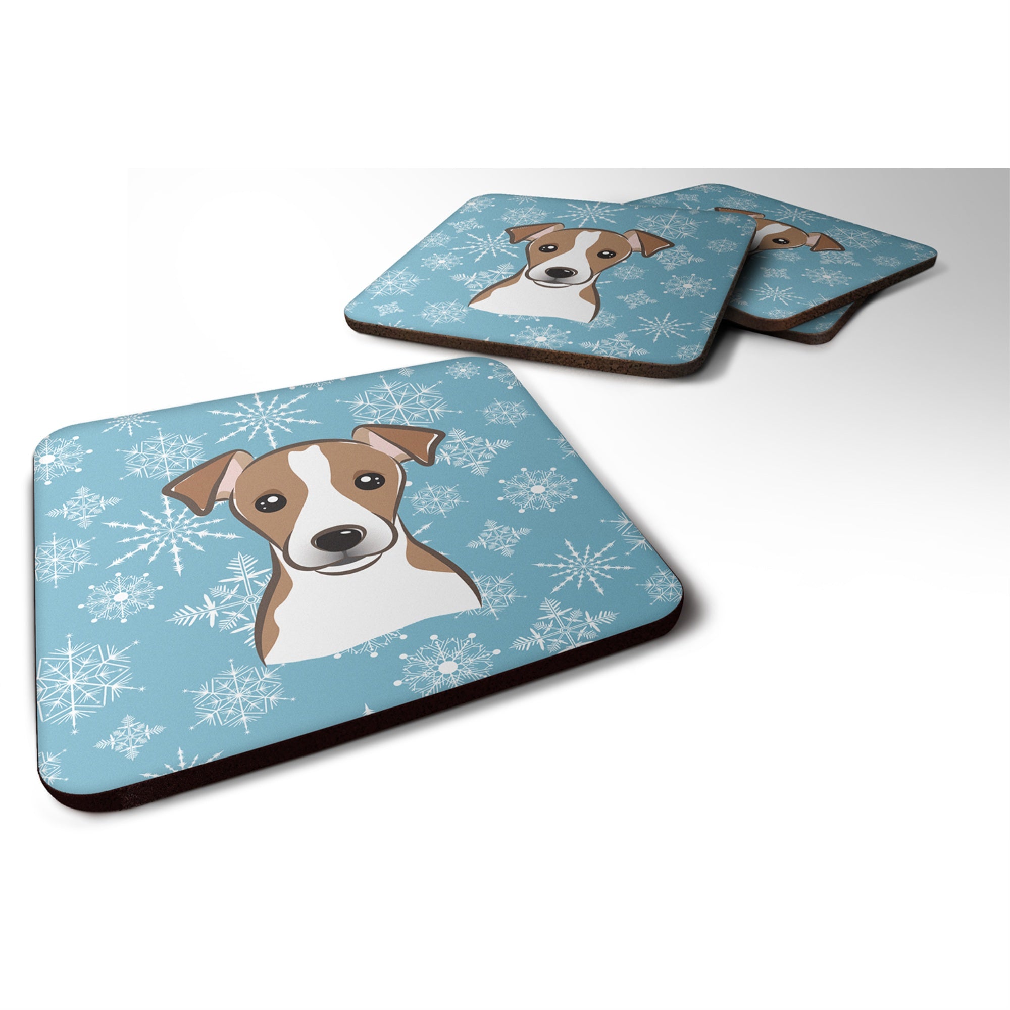 Caroline'S Treasures Bb1694Fc Snowflake Jack Russell Terrier Foam Coasters (Set Of 4), 3.5, Multicolor
