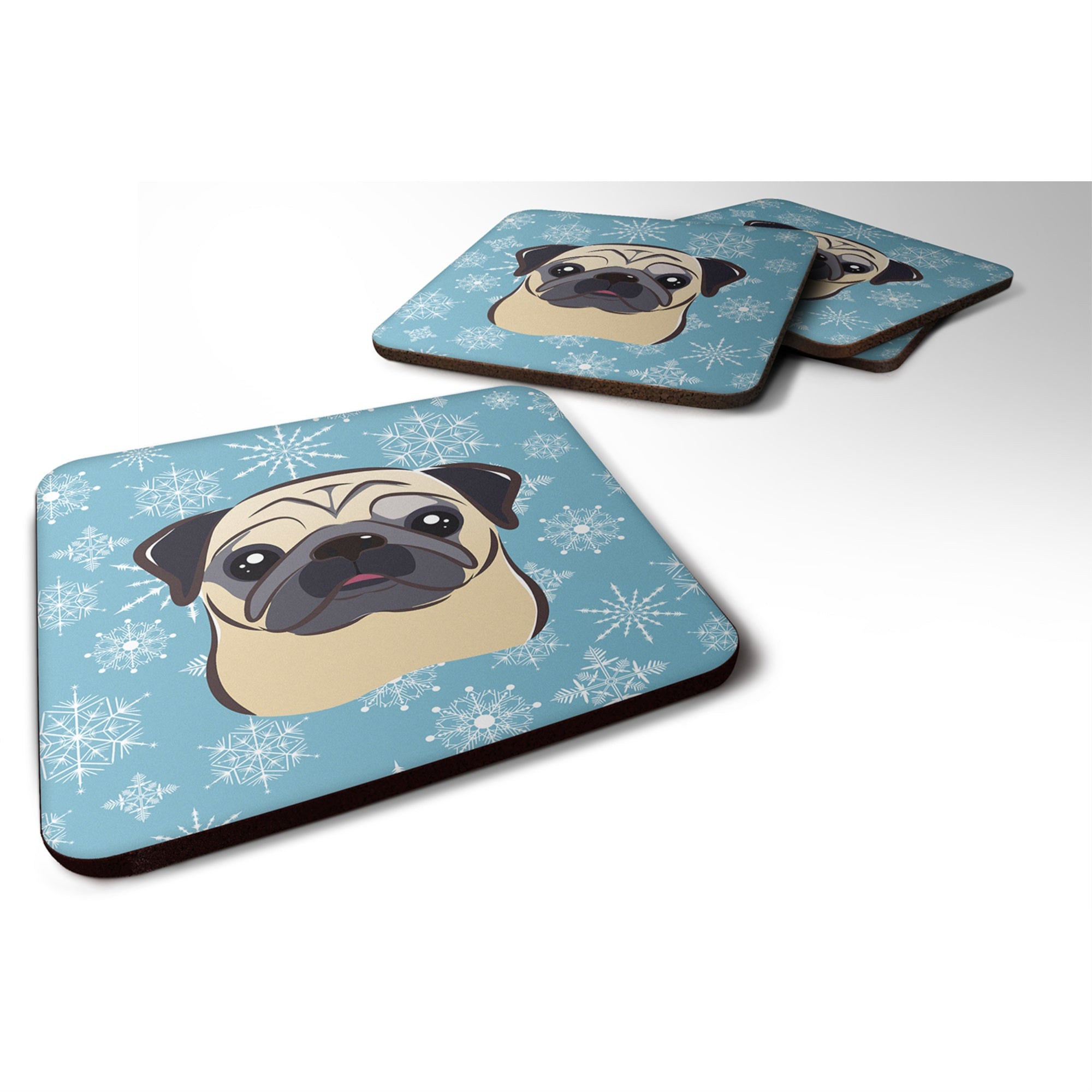 Caroline'S Treasures Bb1696Fc Snowflake Fawn Pug Foam Coasters (Set Of 4), 3.5, Multicolor