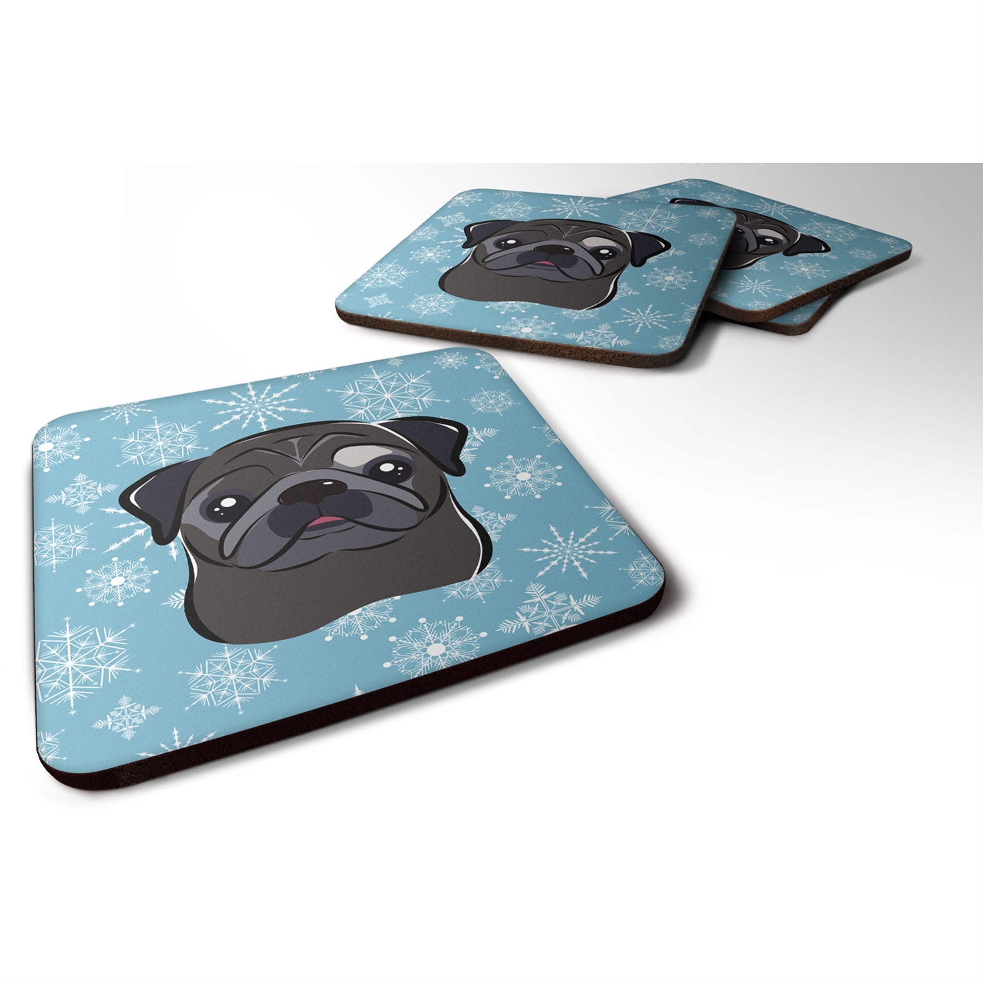 Caroline'S Treasures Bb1697Fc Snowflake Black Pug Foam Coasters (Set Of 4), 3.5, Multicolor
