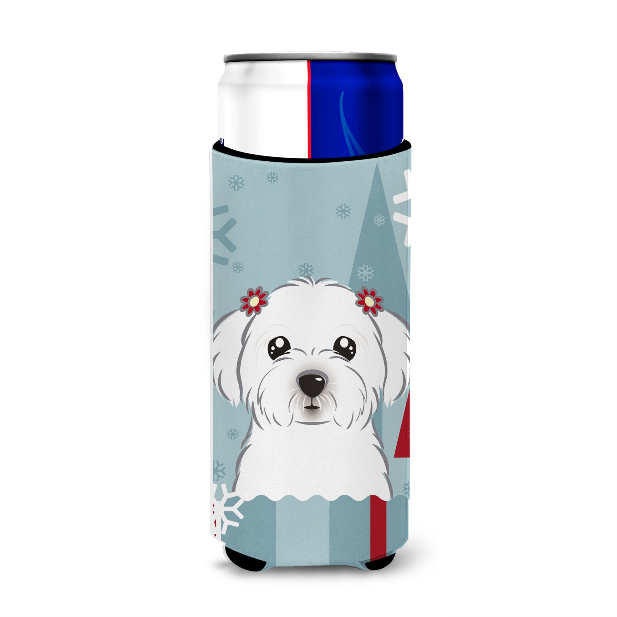 Caroline'S Treasures Winter Holiday Maltese Michelob Ultra Koozies For Slim Cans, Multicolor