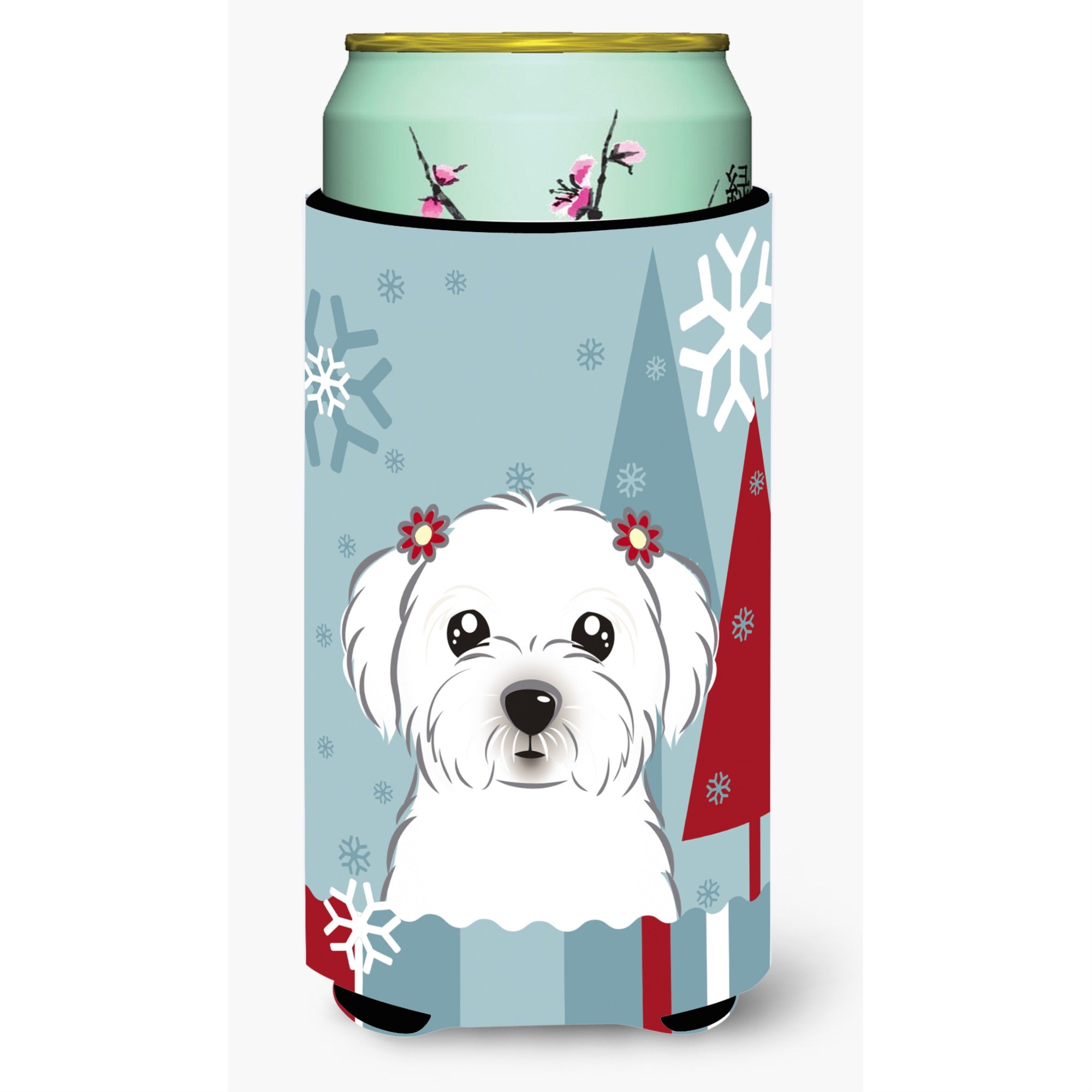 Caroline'S Treasures Winter Holiday Maltese Tall Boy Koozie Hugger, Multicolor