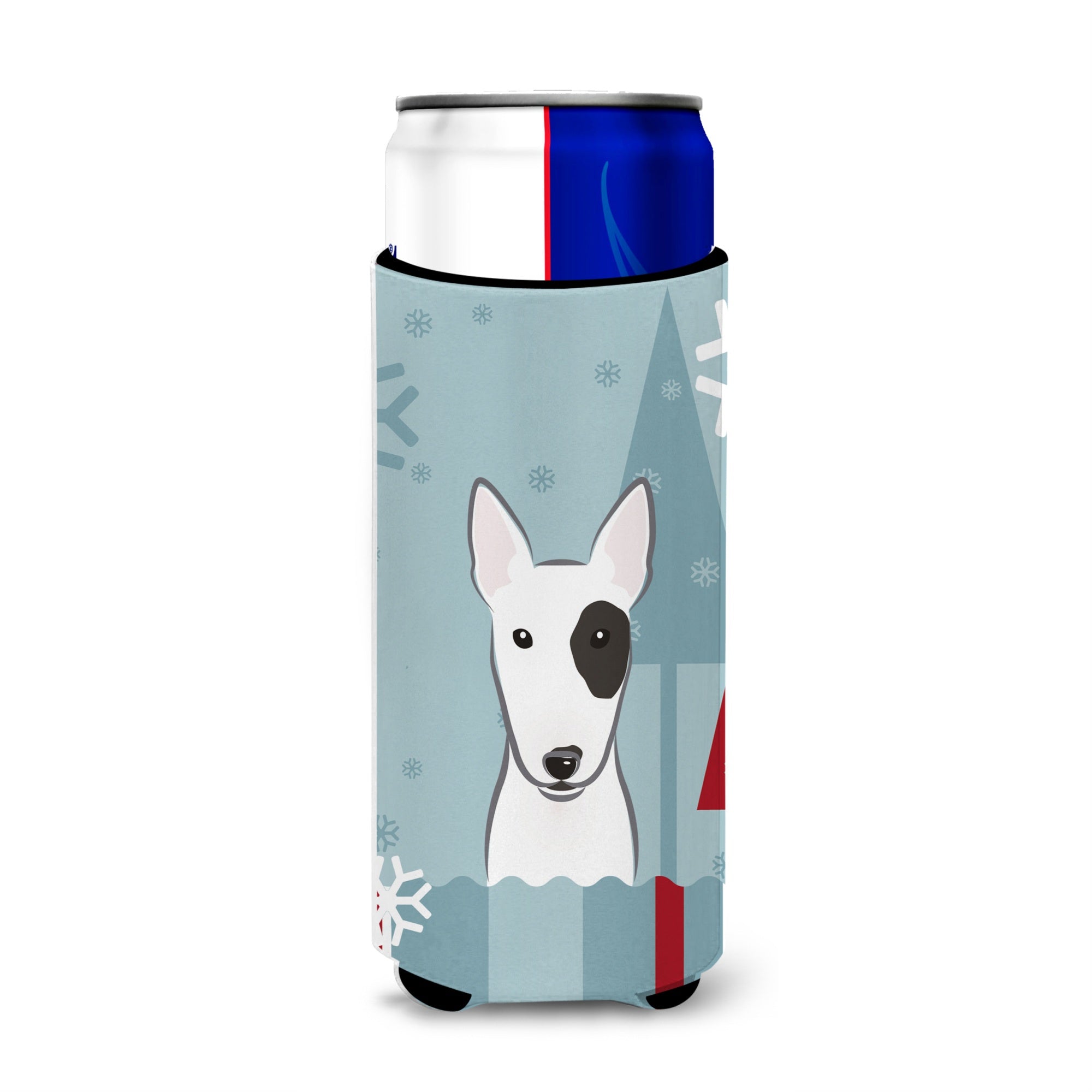 Caroline'S Treasures Winter Holiday Bull Terrier Michelob Ultra Koozies For Slim Cans, Multicolor