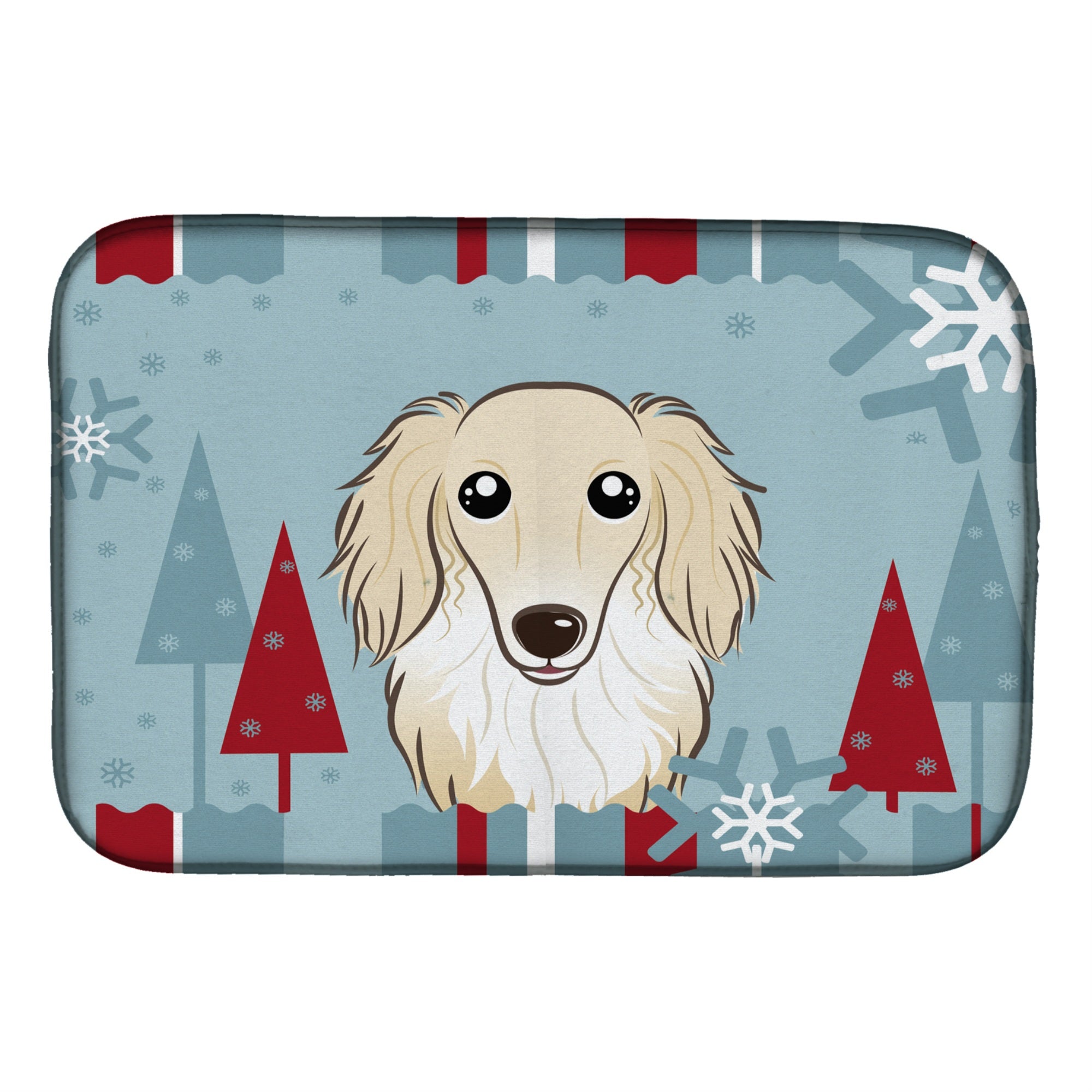 Caroline'S Treasures Winter Holiday Longhair Crme Dachshund Dish Drying Mat, 14 X 21