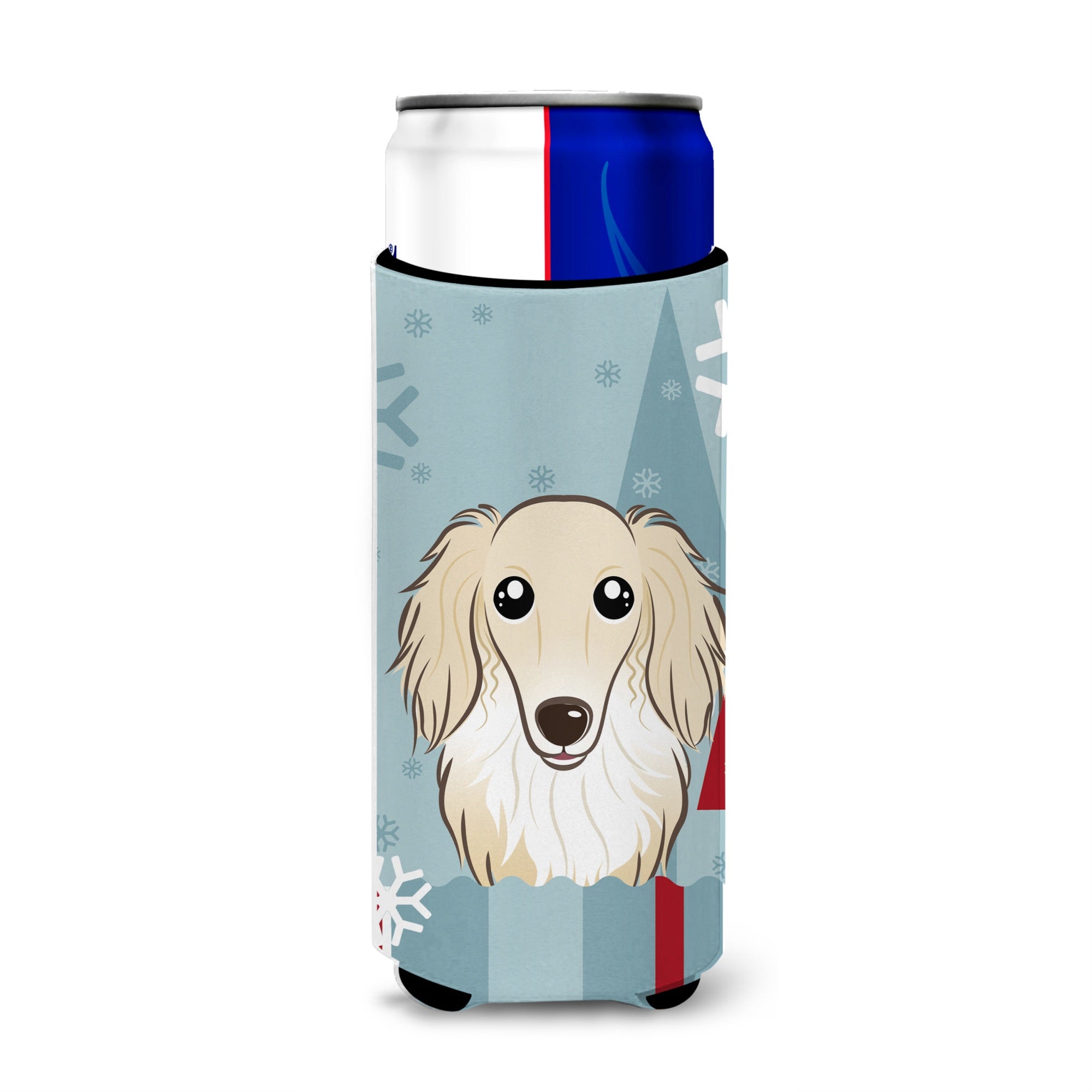 Caroline'S Treasures Winter Holiday Longhair Creme Dachshund Michelob Ultra Koozies For Slim Cans, Multicolor
