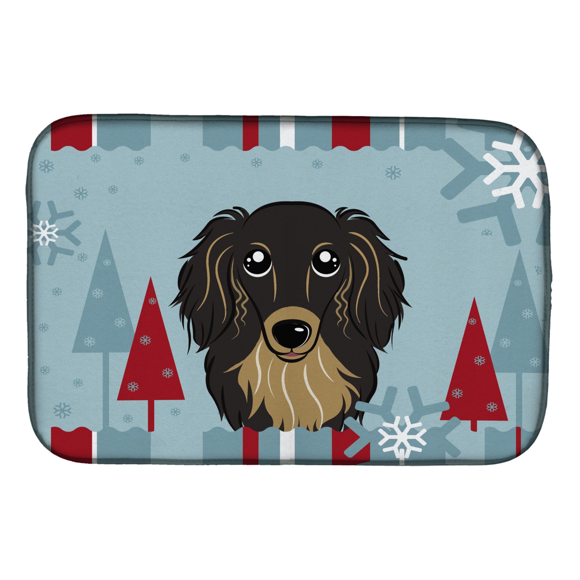 Caroline'S Treasures Winter Holiday Longhair Black And Tan Dachshund Dish Drying Mat, 14 X 21